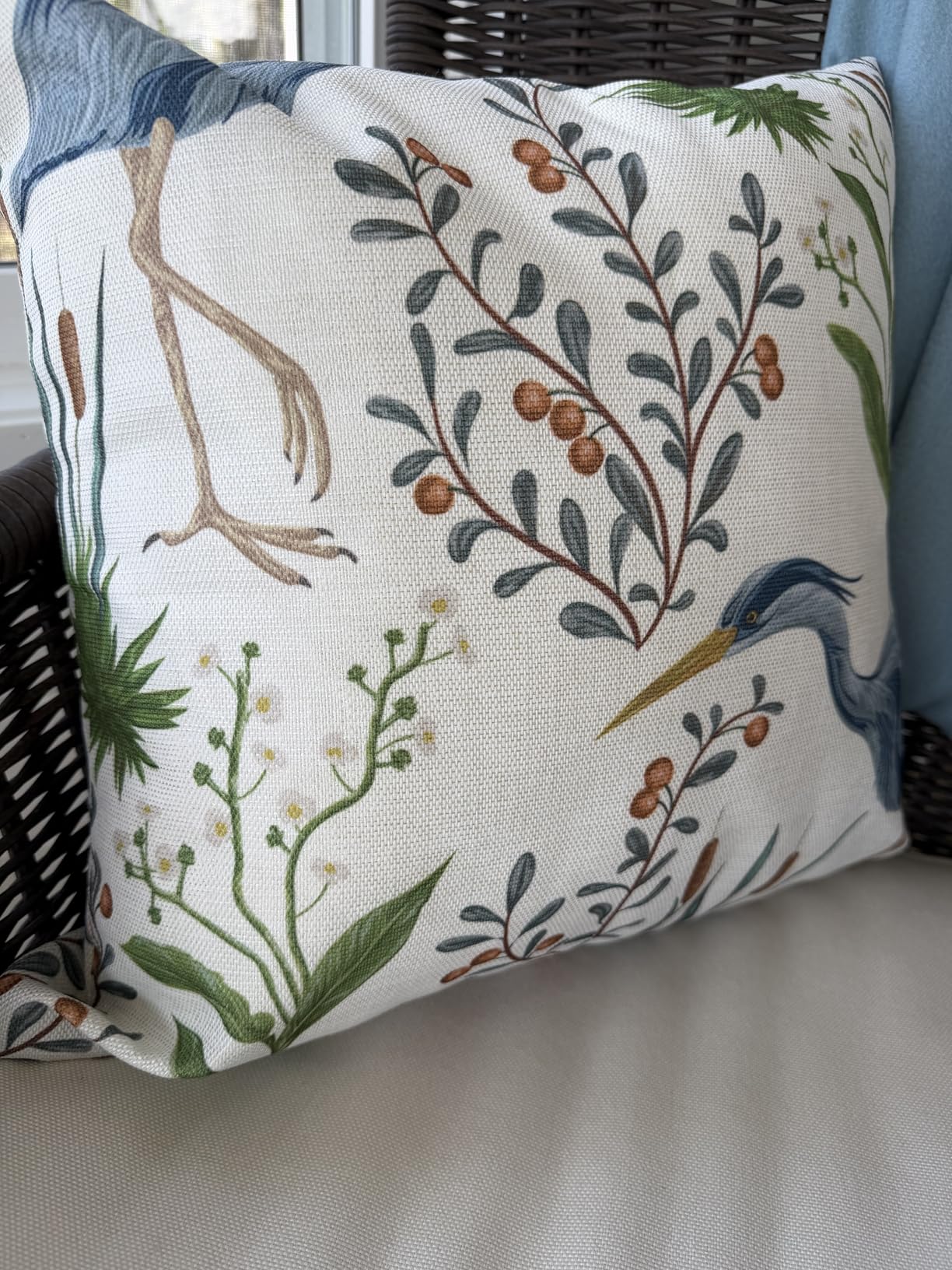 Linen Pillow Cases Standard Size Set of 2 - 18x18 Inch Decorative Cushion Cases with Heron on the River Print - Premium Home Decor Pillow Covers - Couch Pillows for Living Room Indoor Sofa Bed Decors customer photo 1