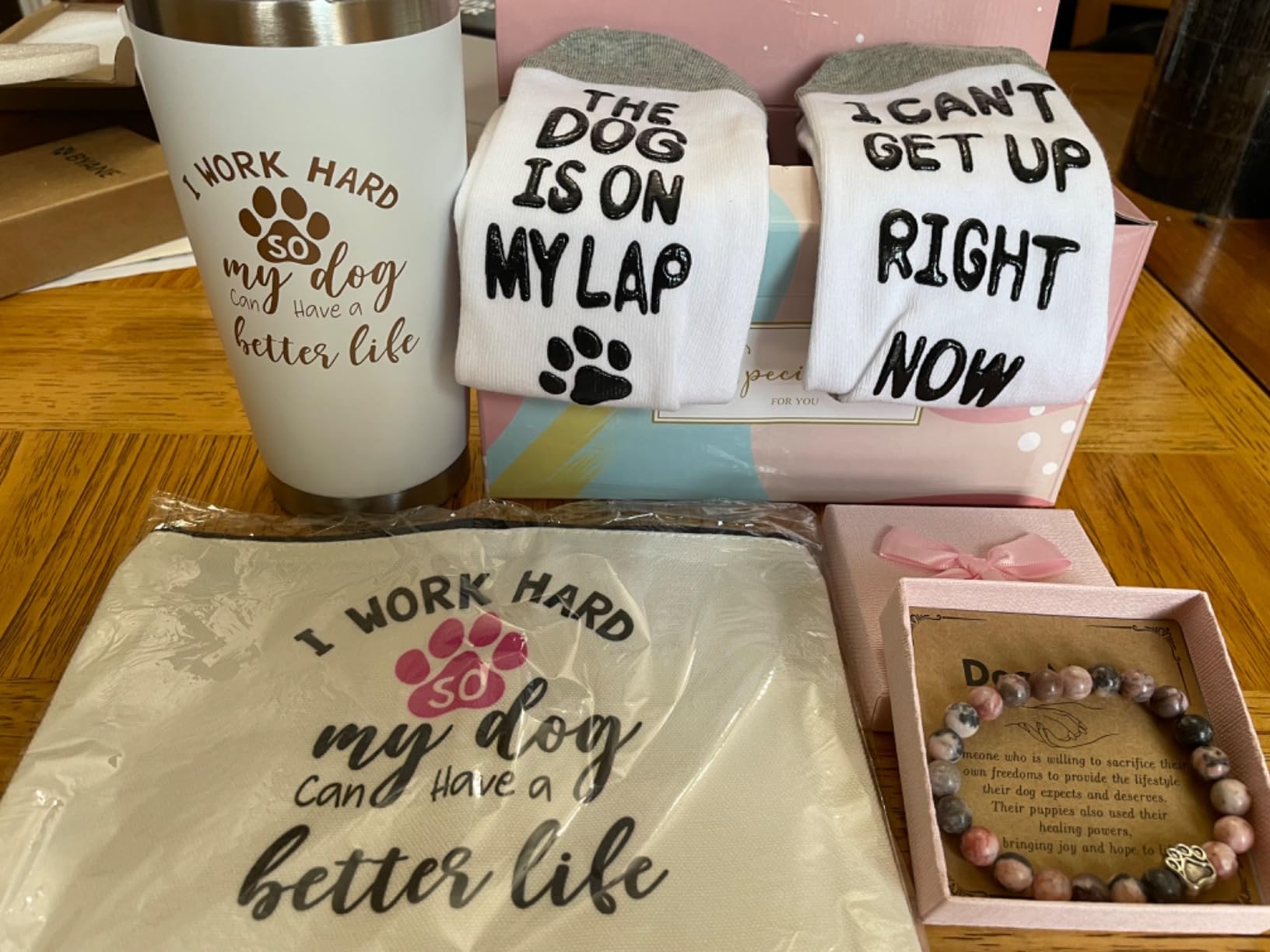 Dog Mom Dog Lover Gifts for Women, 20oz Wine Tumbler Set | with Makeup Bag, Natural Stone Paw Bracelets, Socks for Women - Perfect for Birthdays, Mothers Day & Christmas customer photo 2