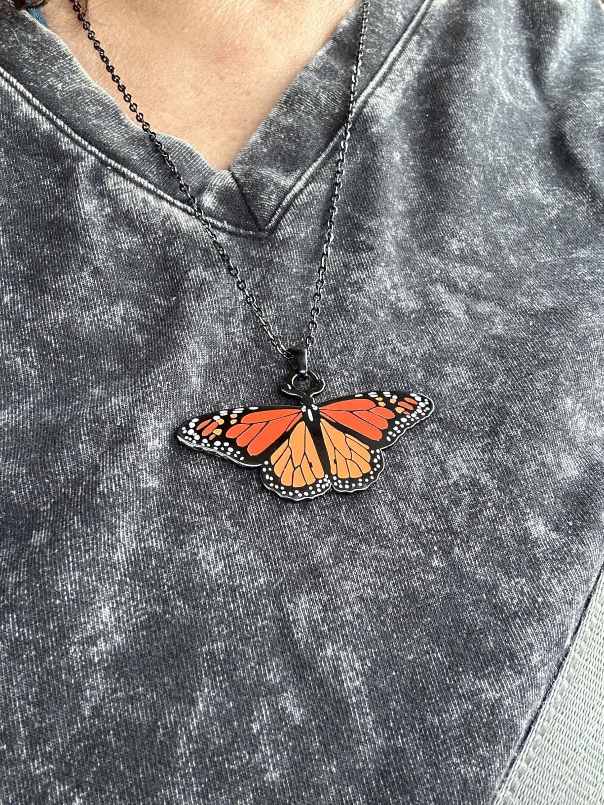 Monarch Butterfly Double Sided Enamel Pendant Necklace for Women customer photo 2