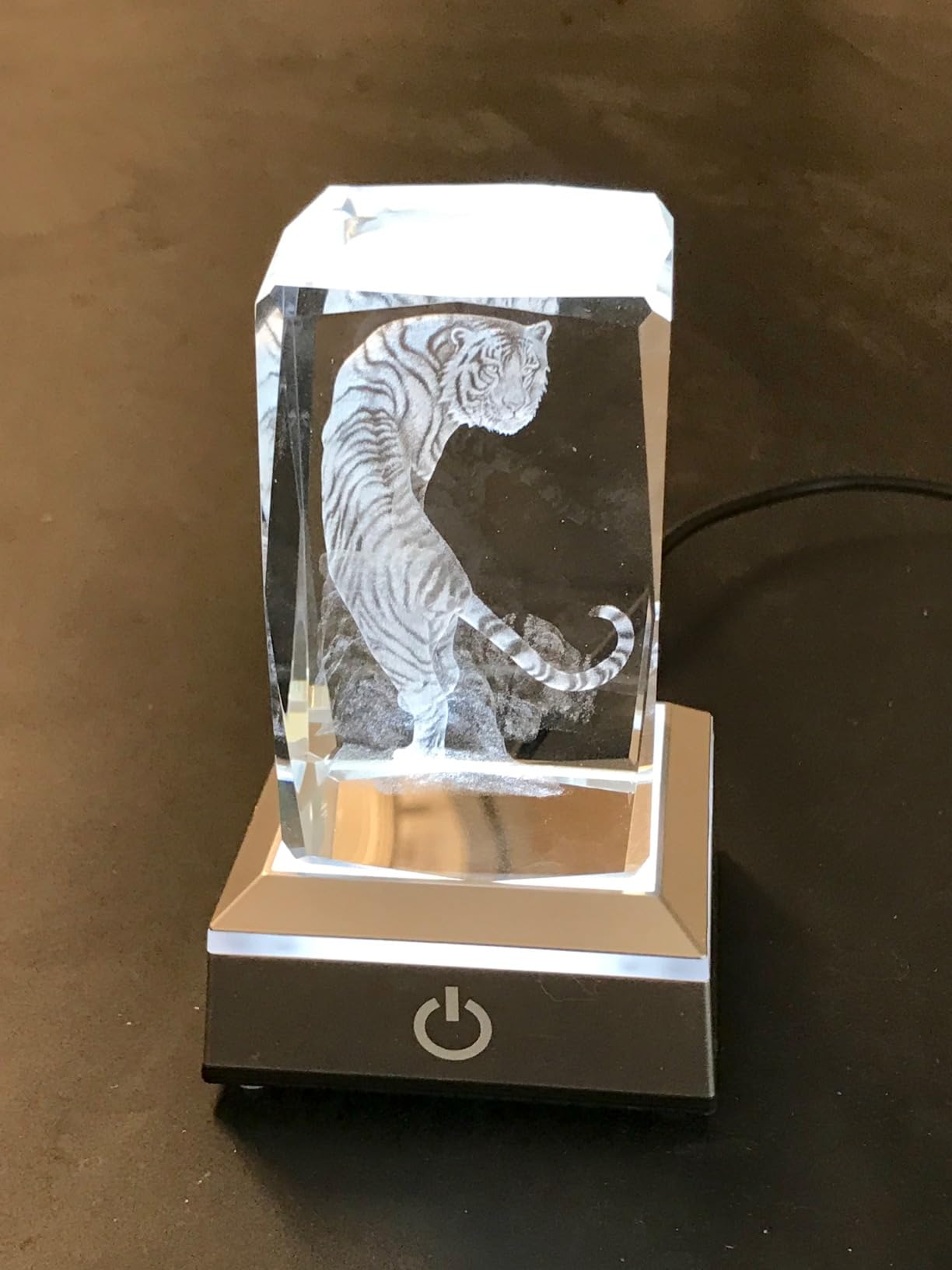 3D Tiger Crystal Night Light with Multicolor LED Base Glass Laser Engraved White Tiger Lamp Figurines Gifts for Boys Girls Lovers Birthday Christmas Room Decor customer photo 2