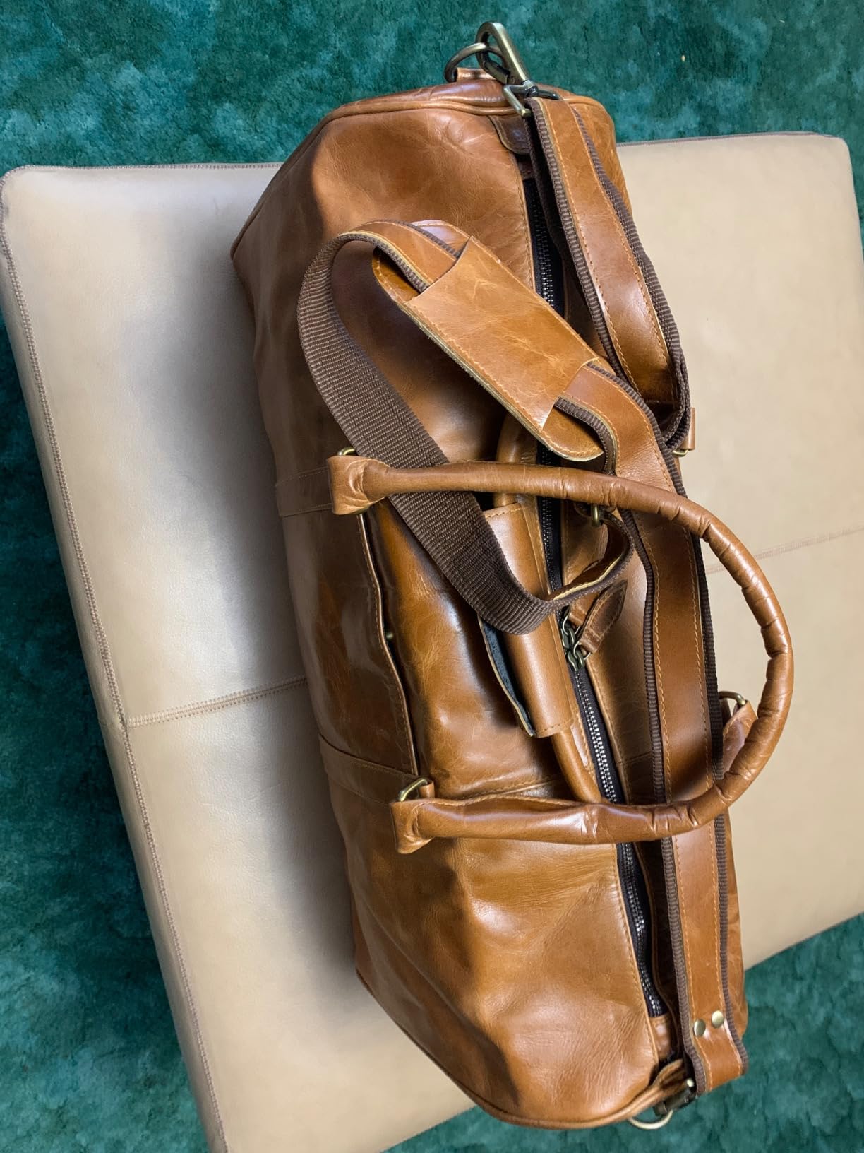 Duffle Bag For Men and Women, 21 Inch Vintage Buffalo Leather Travel Duffle Bag, Genuine Carry On Overnight Bag, Weekender Gym Bag with Shoulder Strap, Carry on Airplane Luggage Bags customer photo 1