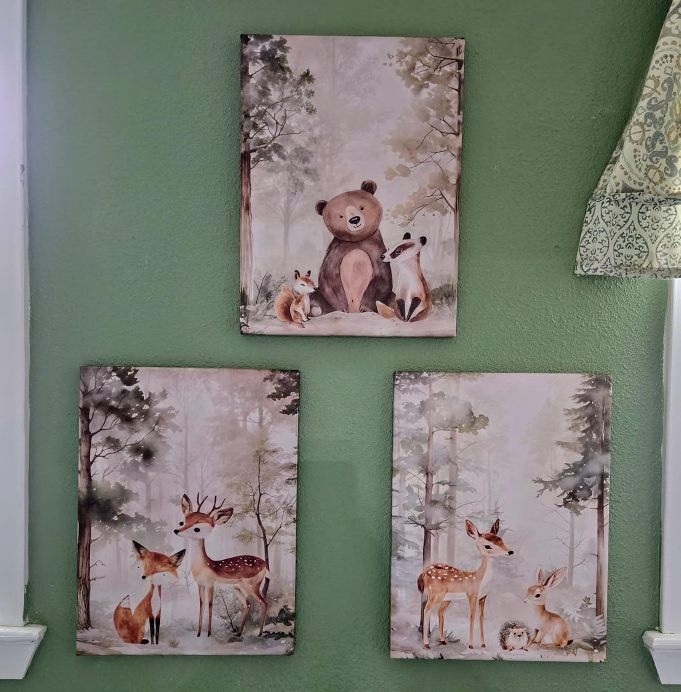 MIZILI 3Pcs Woodland Animal Nursery Canvas wall art Wild Animals Forest Paintings Pictures Wall Decor Fox Bear Deer Watercolor Poster Printing Artwork for Boys Room Girls Room Home Decoration customer photo 1