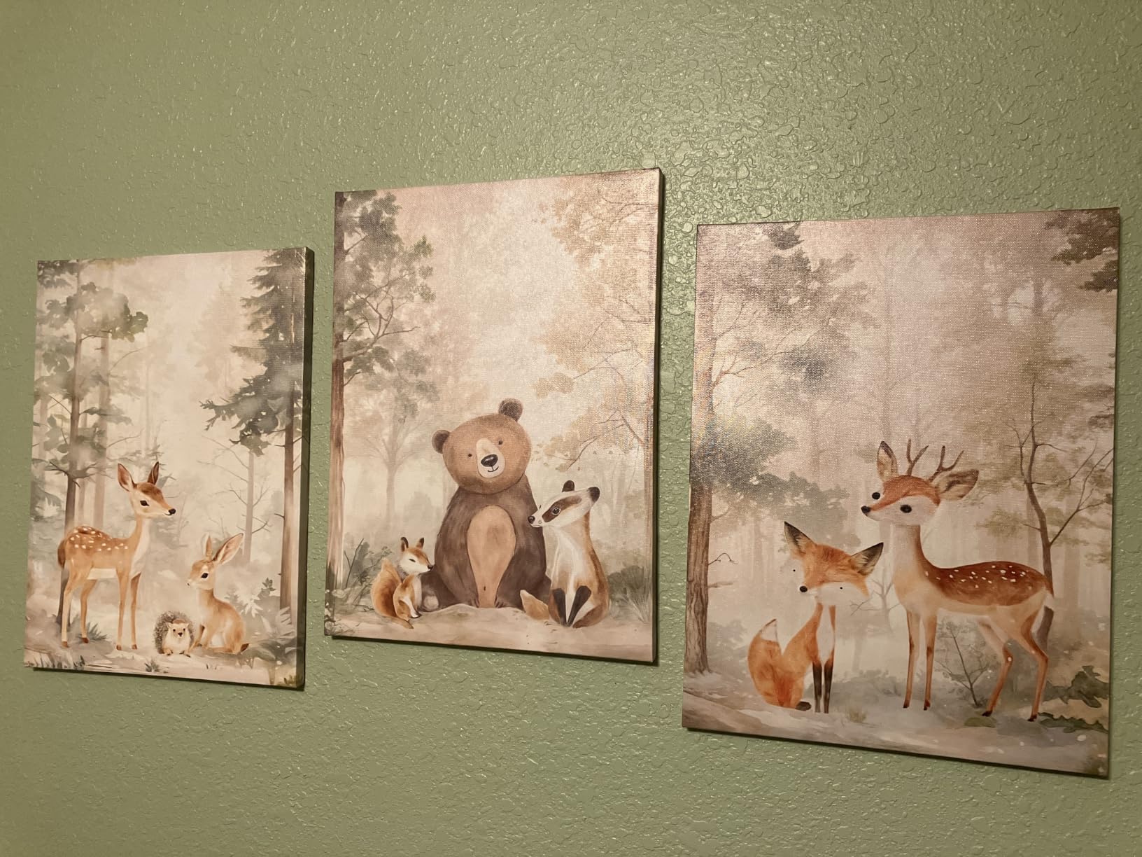 MIZILI 3Pcs Woodland Animal Nursery Canvas wall art Wild Animals Forest Paintings Pictures Wall Decor Fox Bear Deer Watercolor Poster Printing Artwork for Boys Room Girls Room Home Decoration customer photo 2