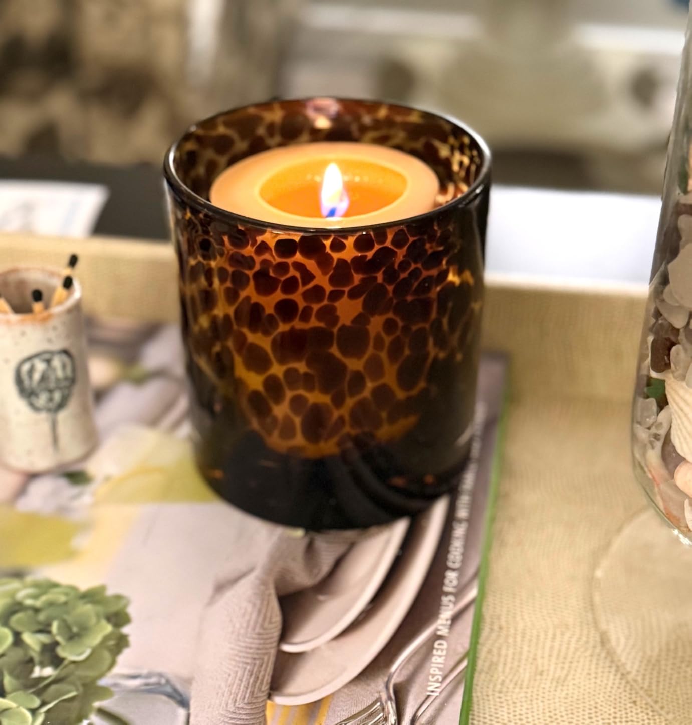 Tortoise Shell Glass Candle Holder - Votive and Tealight Candle Holder - Leopard Print - Cheetah Print - Animal Print - Tortoiseshell - Candle Jar - Wedding - Holiday Decor - Medium customer photo 2