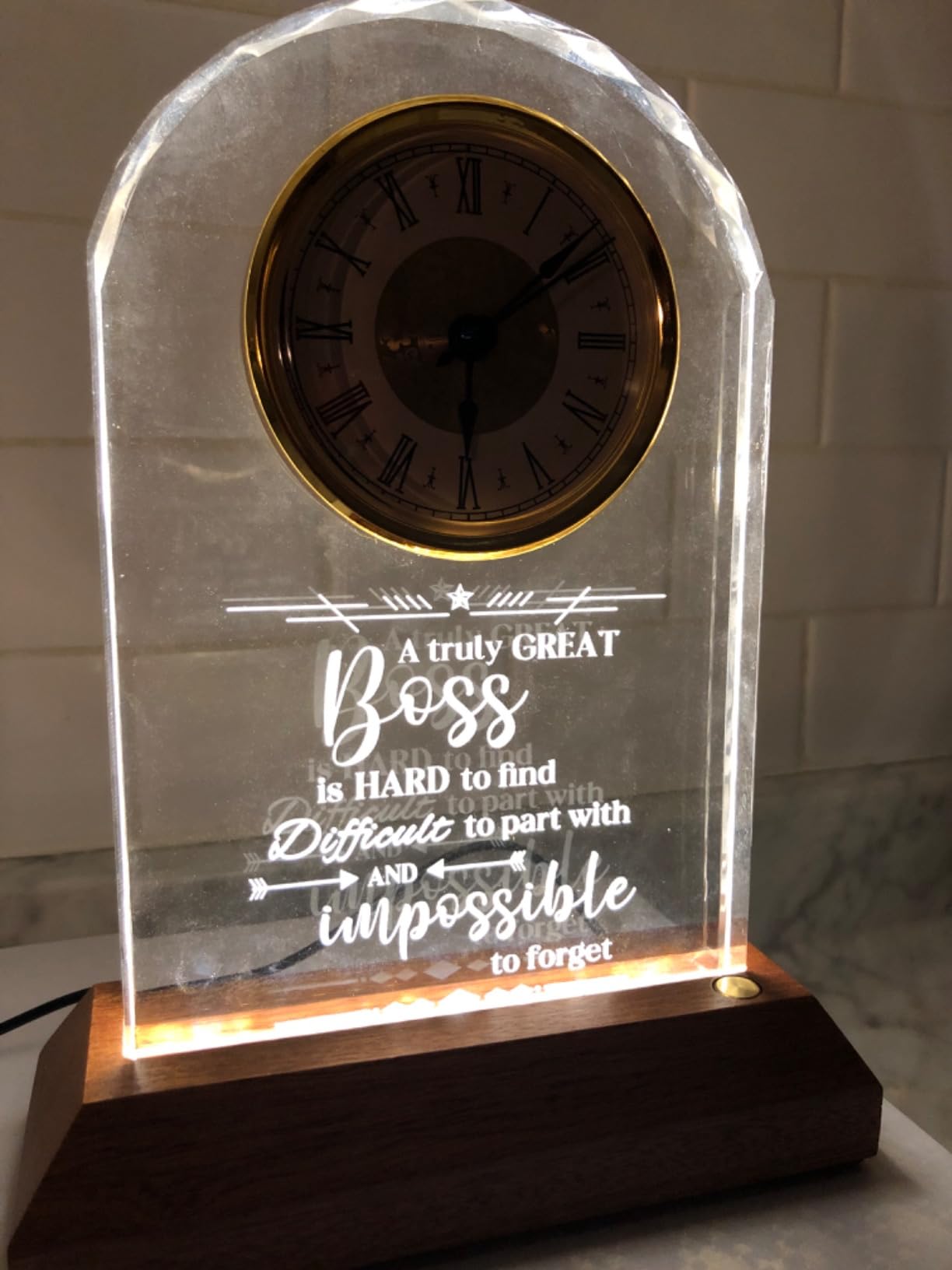 Boss Gifts for Women, Men, Crystal Boss Clock with Wooden LED Light Base | Boss Appreciation Gift Idea, Leader's Day, Gifts for Boss Male, Female, Retirement Gifts for Boss , Leader, Office Desk Decor customer photo 1