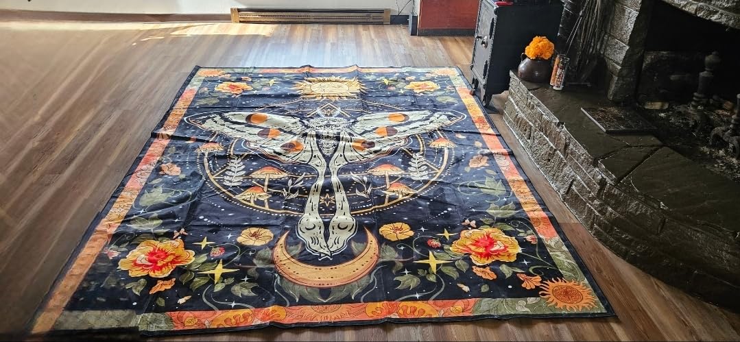 Gothic Moth and Rose Flannel Blanket - Mystical Lunar Moon Vintage Throw - Lightweight Soft Cozy Gifts Blankets for Kids Adults & Nature Lovers,Modern Goth Decor,Home Room Accent 50x60in customer photo 1