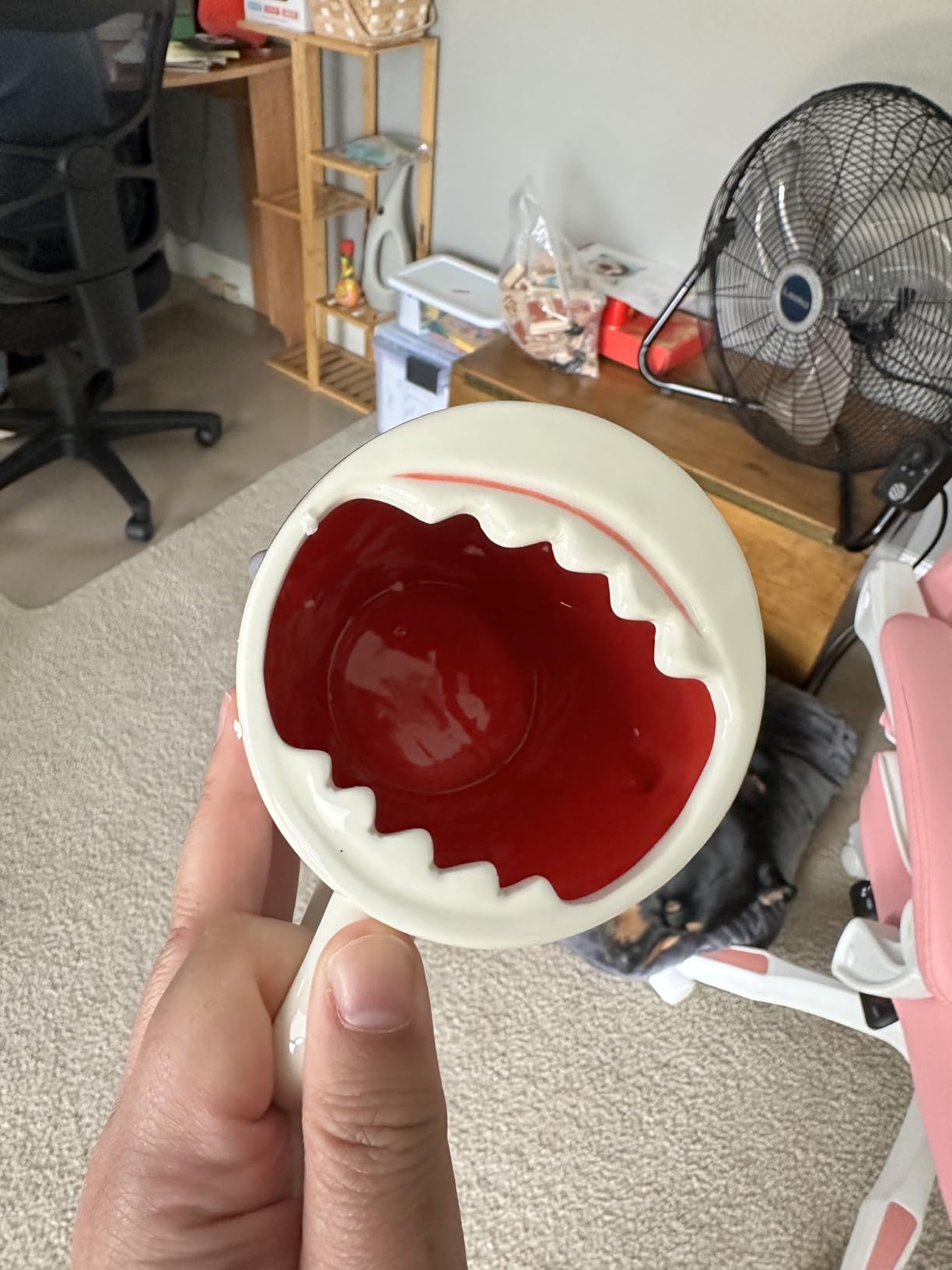 13.5 oz Funny 3D Shark Ceramic Coffee Mug, Cute Gray White Cartoon Handmade Figurine Tea Cup Novelty Coffee Cup with Handle for Shark Lovers Holiday Birthday Gifts customer photo 1