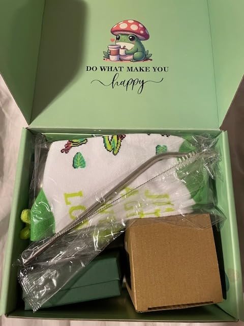 Bayelove Frog Gifts for Women Frog Lovers Stuff Gifts Include Hair Tie 20oz Tumbler Mug Keychain Makeup Bag Socks Bracelet Card for Women Christmas Birthday customer photo 2