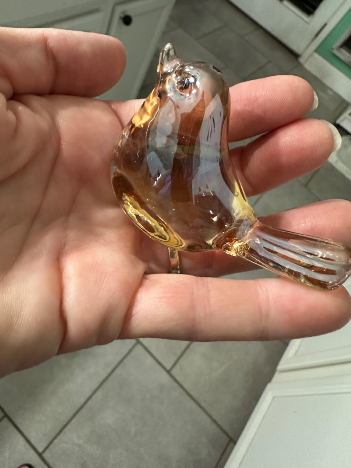 Crystal Glass Hummingbird Figurine Gold Tiny Bird Statue Hand Blown Glass Animal Sculpture Collectible Paperweight Gift for Women customer photo 1