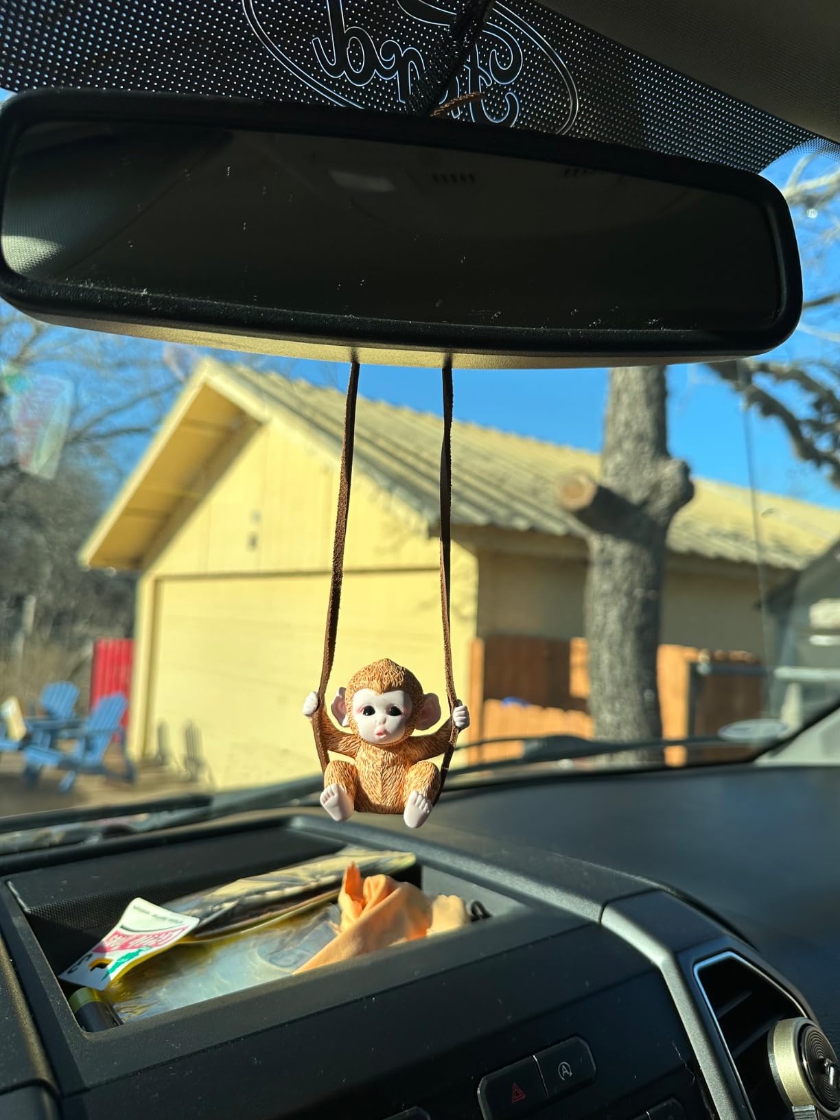 Monkey Car Hanging Ornament, Swinging Rearview Mirror Decoration | Cute animal car decor, playful interior accent, monkey lover gift, textured resin design customer photo 1