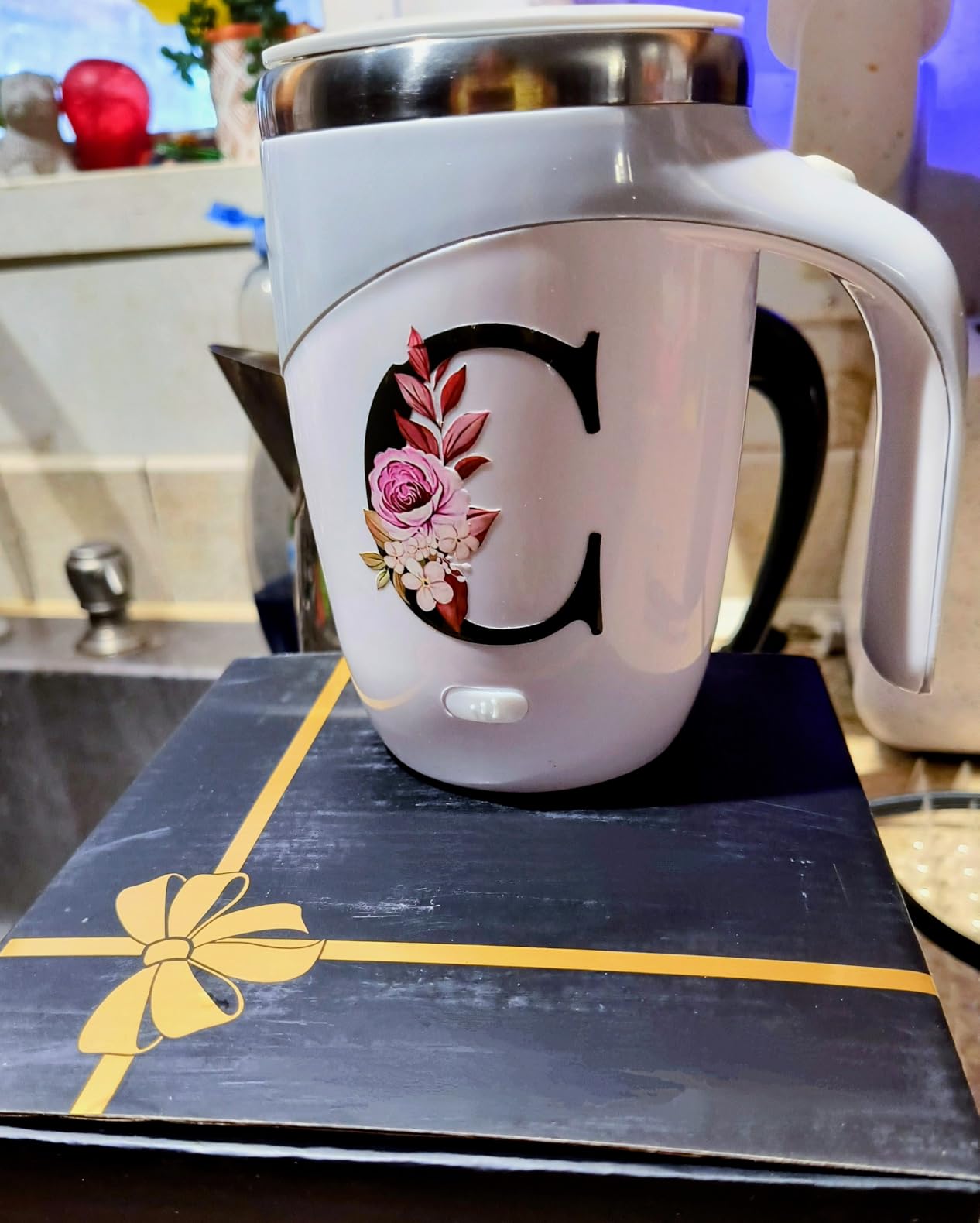 Initial Magnetic Stirring Coffee Mug Stainless Insulated Travel Cup Women Xmas Birthday Ideas Gift New Step Bonus Mom Daughter Son Law Unique Who Have Good Special Busy Useful Adult Custom Present customer photo 1
