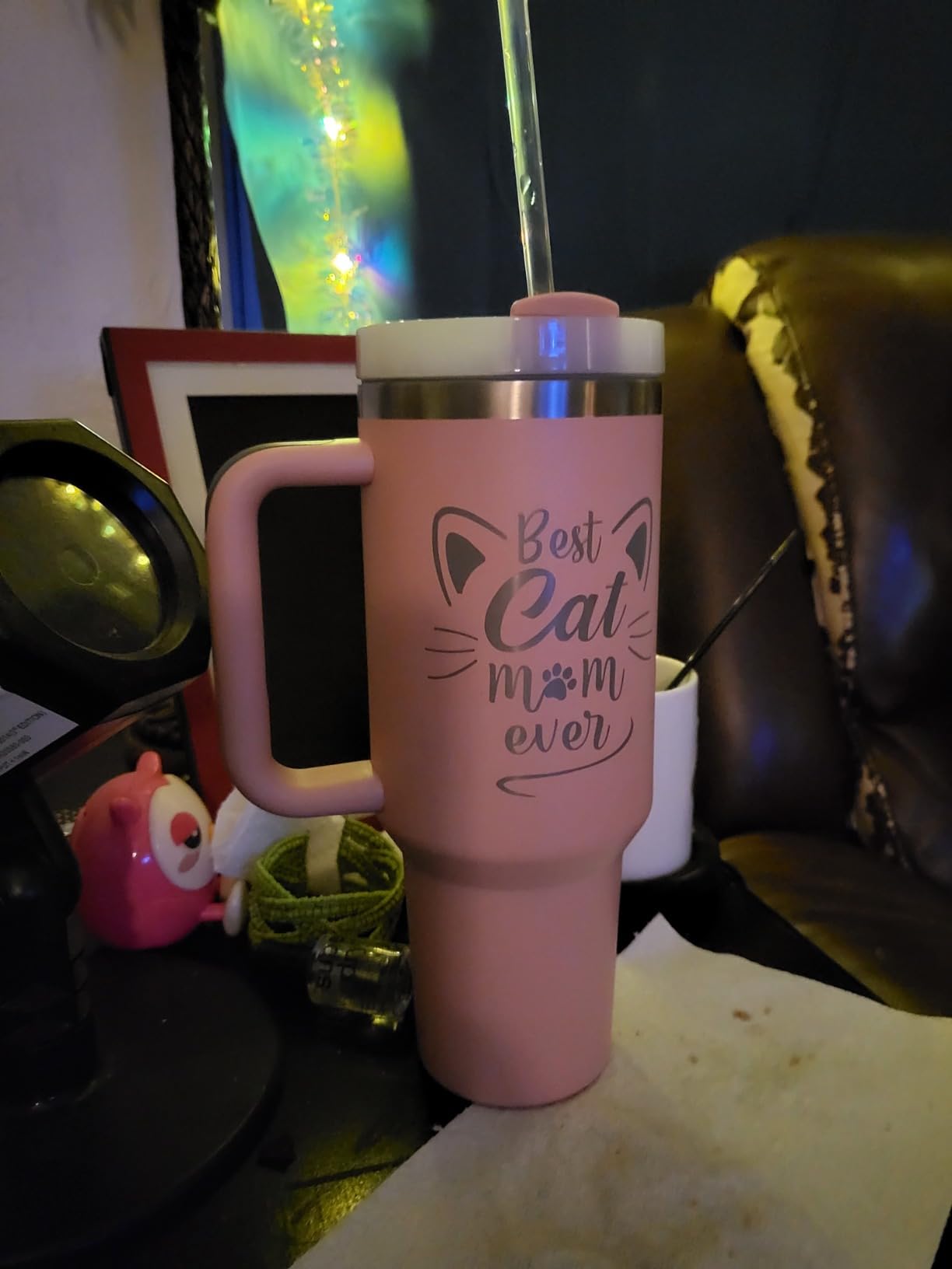 Cat Mom Gifts for Women - 40 oz Travel Cup Insulated Tumbler with Handle & Straw for Cat Lovers customer photo 2