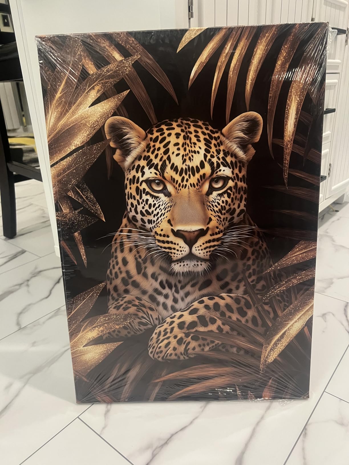 Tiger Canvas Wall Art Gold Leaves Picture Black Poster African Theme Jungle Animal Painting Prints for Living Room Bathroom Bedroom Modern Home Office Decor Framed(Tiger-1,12.00x18.00 inch) customer photo 1