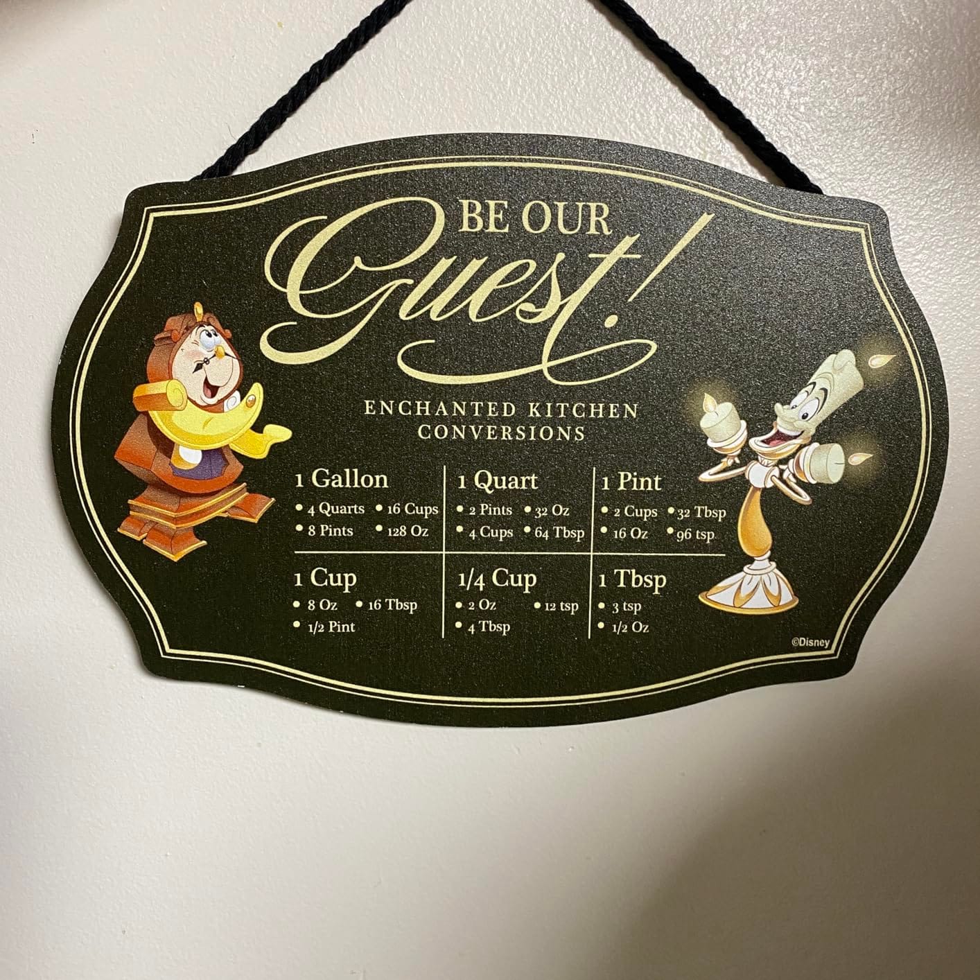 Disney Beauty and the Beast Be Our Guest Hanging Wood Measuring Sign | Cute Lumiere and Cogsworth Kitchen Conversion Chart for Home customer photo 1