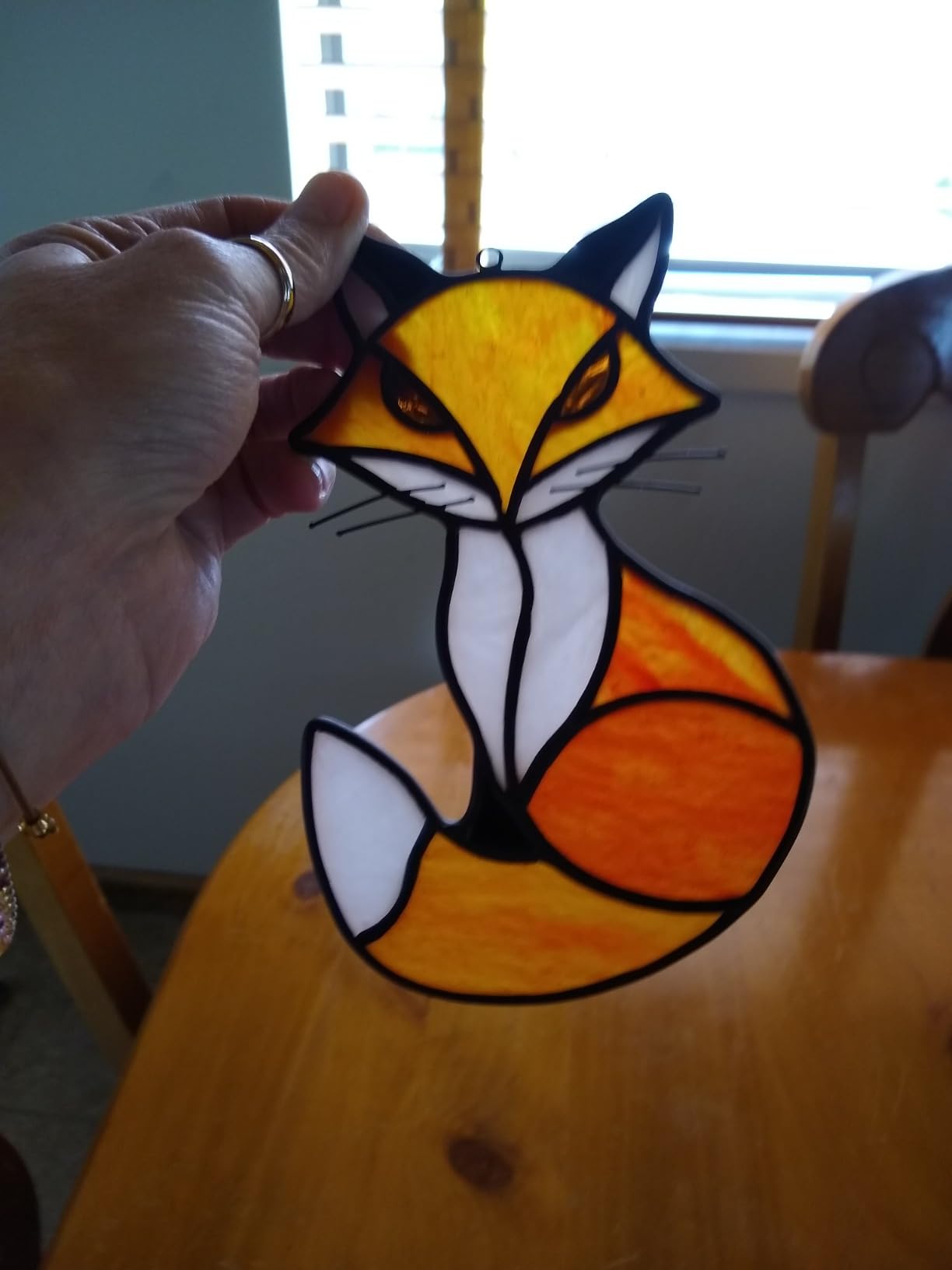 Stained Glass Red Fox Window Hanging Suncatcher Ornament Sun Catcher Indoor Window Home Decoration, Fox Decor Themed Gifts for Friend, Family, Women customer photo 2