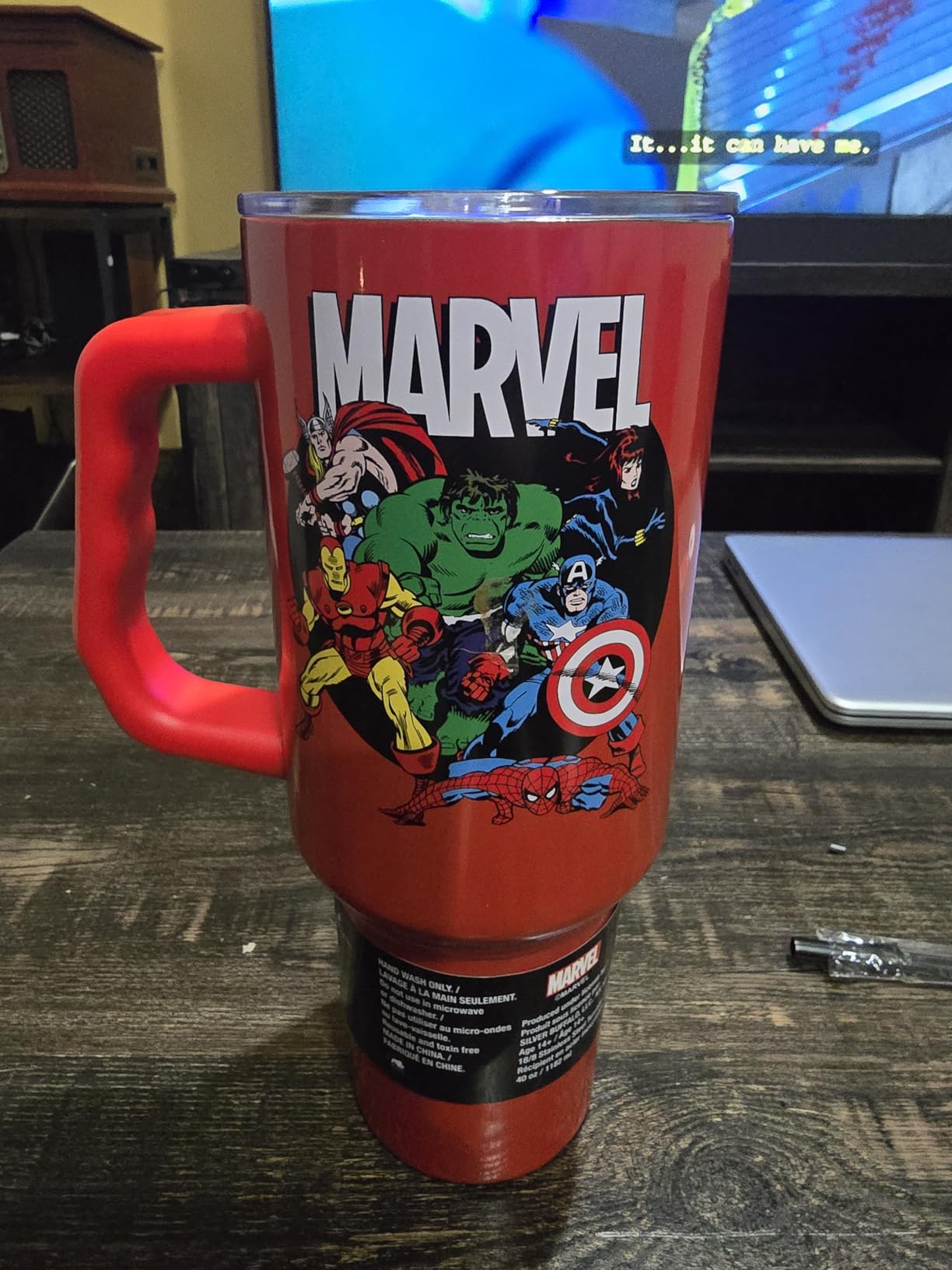 Silver Buffalo Marvel Avengers, Double Walled Stainless Steel Tumbler, 40oz | Captain America, Thor, Hulk, Iron Man, Spider-Man, Black Widow, Includes Handle and Straw, Fits in Standard Cup Holder customer photo 2
