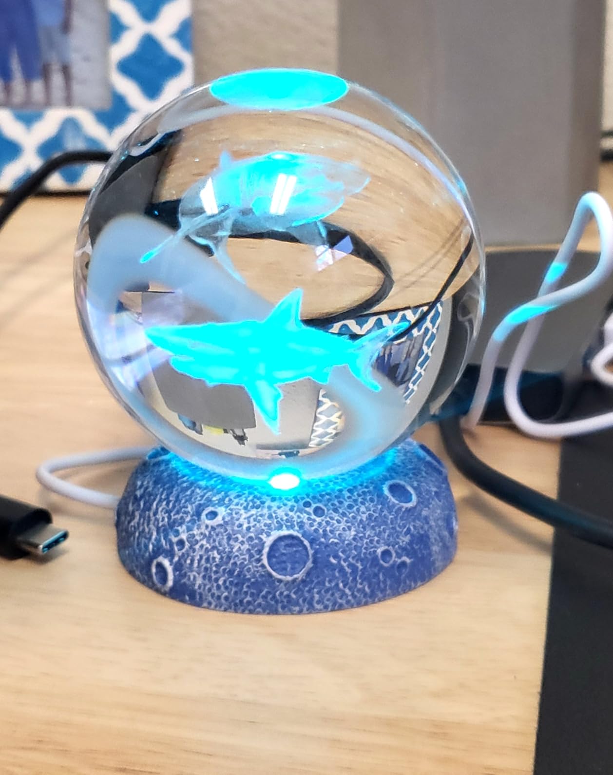 Shark Night Light, 3D Crystal Ball Shark Lamp, Underwater Gifts with 16 Color Remote customer photo 2