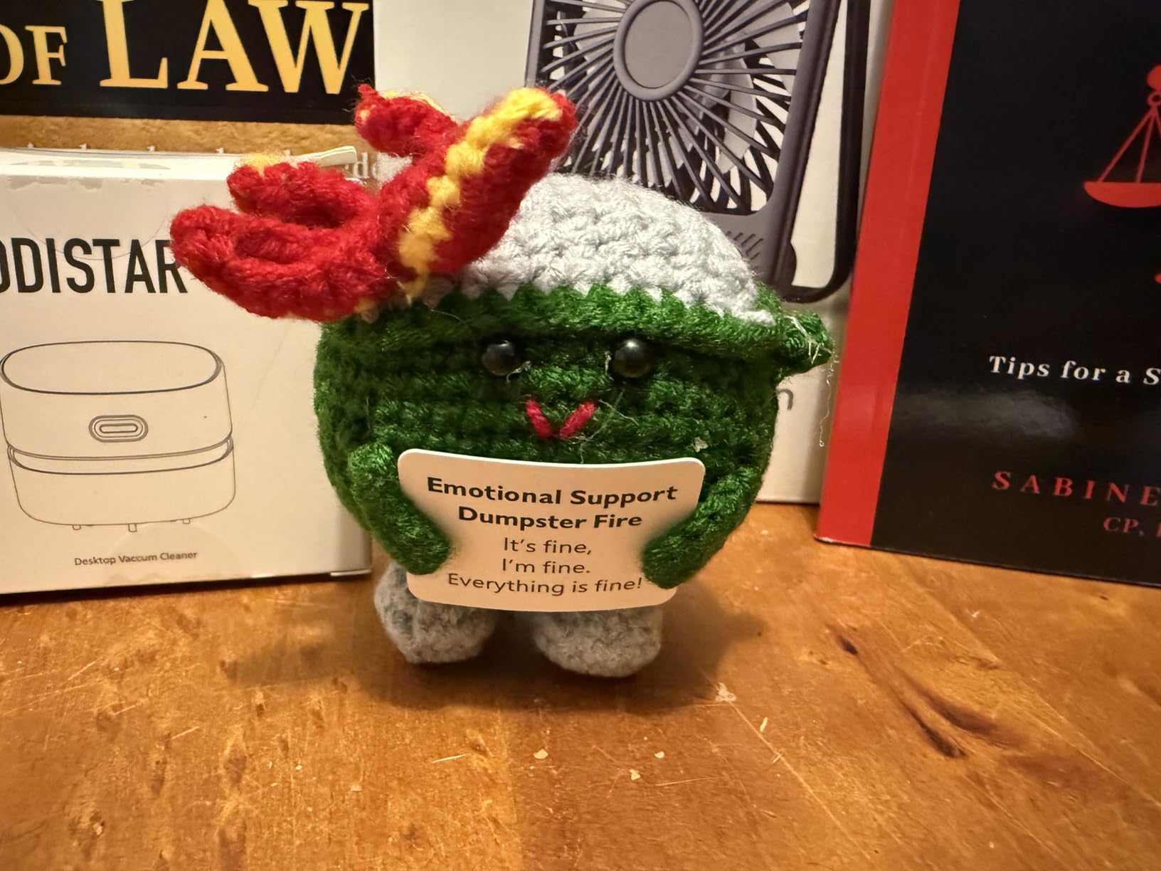Emotional Support Dumpster Fire Crochet Plush, Funny Stress Relief Desk Gift for Coworkers, Manager, Counselor, Teacher, Therapist, Office Decor, Everything is Fine Gag Gift customer photo 1