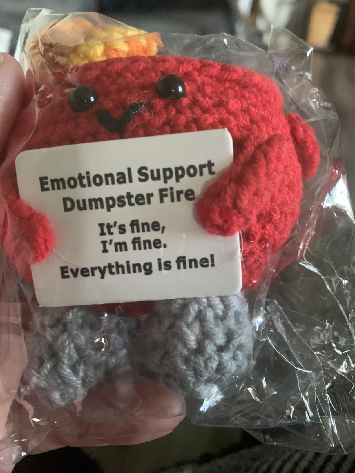 Emotional Support Dumpster Fire Crochet Plush, Funny Stress Relief Desk Gift for Coworkers, Manager, Counselor, Teacher, Therapist, Office Decor, Everything is Fine Gag Gift customer photo 2