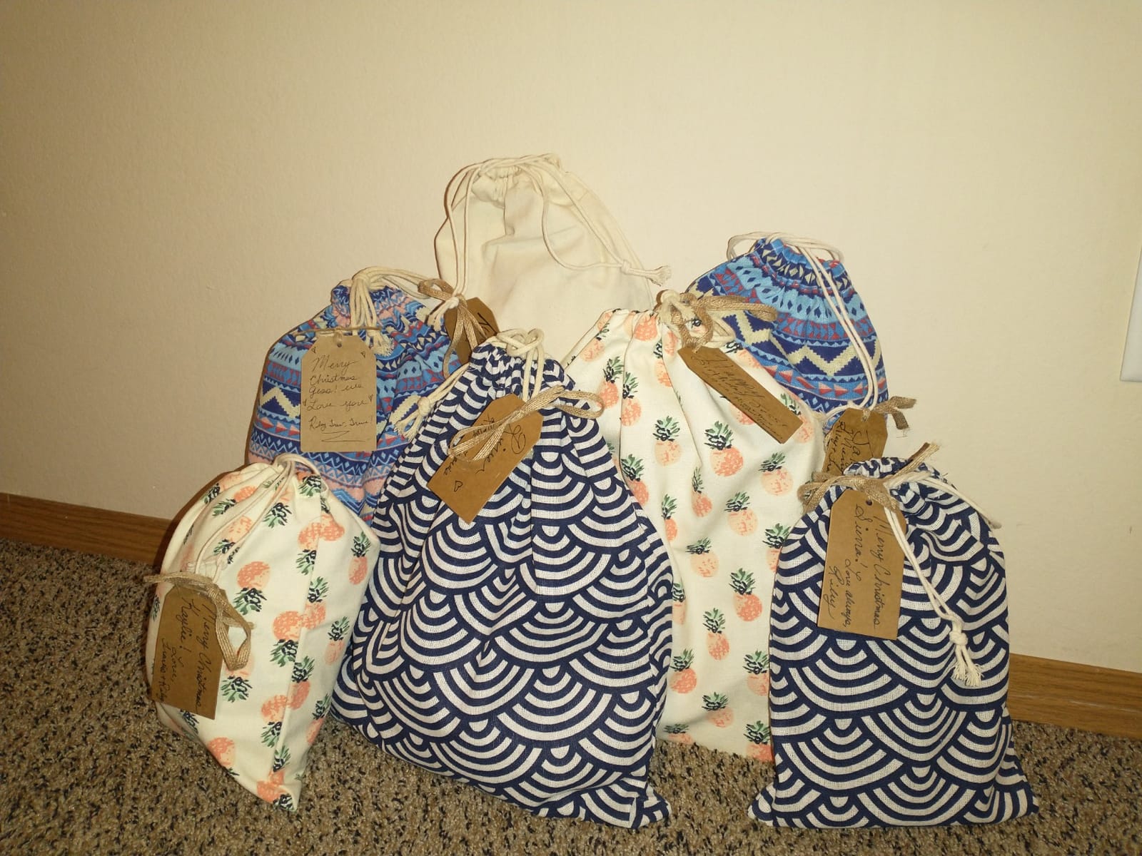 12 PCS Reusable Gift Bags with Drawstring + 15 Gift Tags | Fabric Gift Bags in 3 Sizes | Gift Wrapping Alternative, Storage Bags, Travel & Party Favor Bags. 15th Ed. customer photo 1