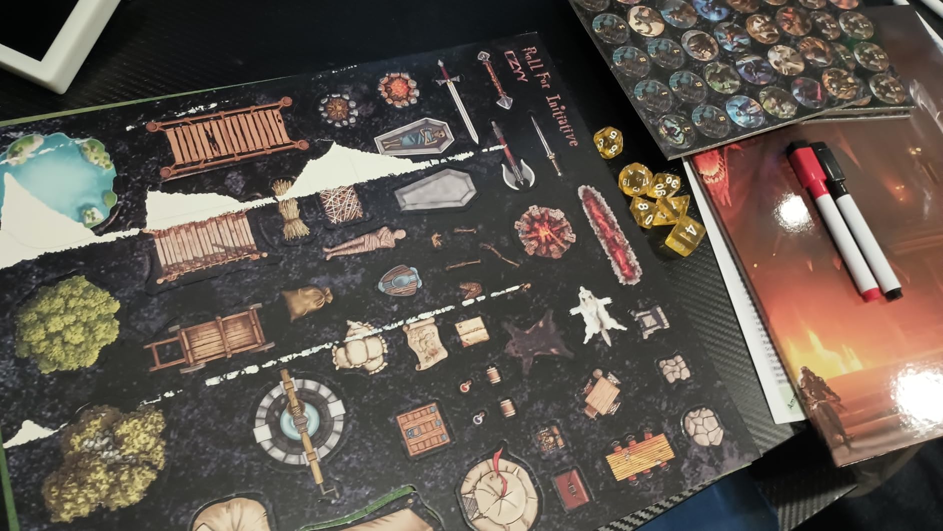CZYY RPG Starter Set, Foldable Battle Mat, DM Screen, Game Tokens & Dice | 2-Sided Wet & Dry Erase Terrain Map, Scenery Pieces & Marker Pens, DND Starter Accessories, Gift for Player & Dungeon Master customer photo 1