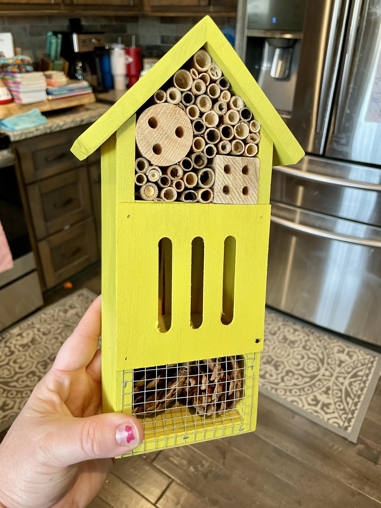 Bee House Bug Hotel & Butterfly House, Handcrafted Wooden Ladybug House, Natural Insect Habitat for Garden, Patio, or Yard, Durable Pine Wood, Attracts Pollinators, 10.4 x 5.5 x 3.2 Inches customer photo 1
