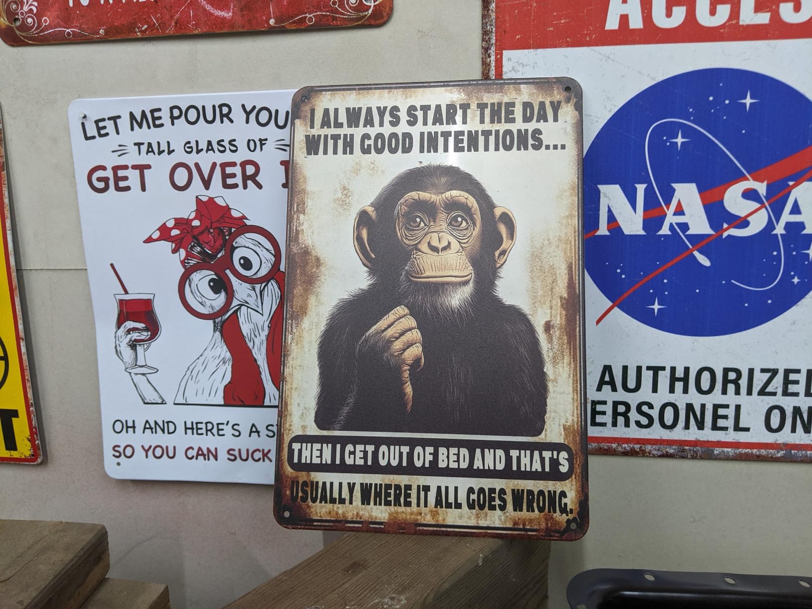 Monkey Decor Start with Funny Poster Sarcastic Metal Vintage Aluminum Sign Retro Wall Decor Plaque for Club Living Room Garage Porch Farmhouse 8x12 in customer photo 1