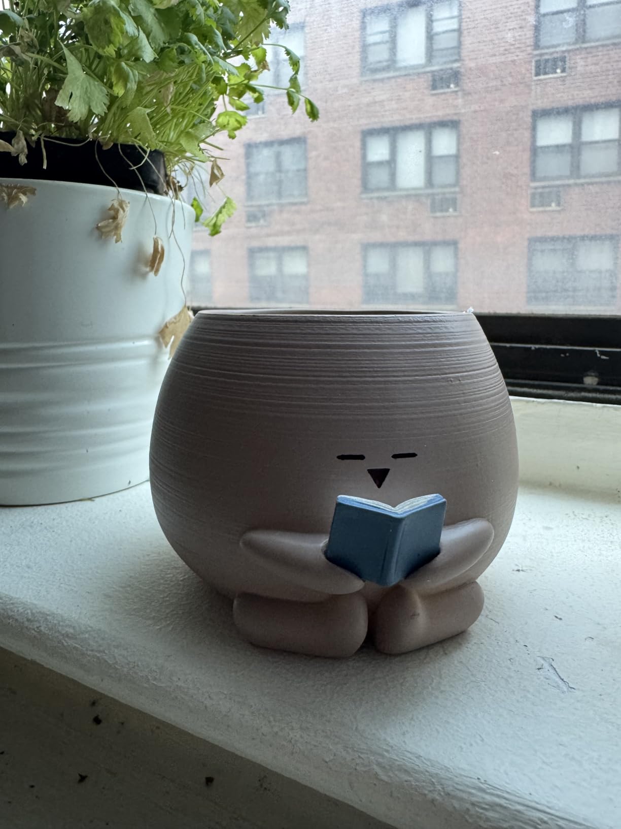 Bookworm Planter Pot - Cute Plant Pots for Succulents with Thank You Sign & Card, Small Reading Planter for Indoor Outdoor Decor, Succulent Gifts for Book Lovers, Teacher Dad Mom Appreciation customer photo 1