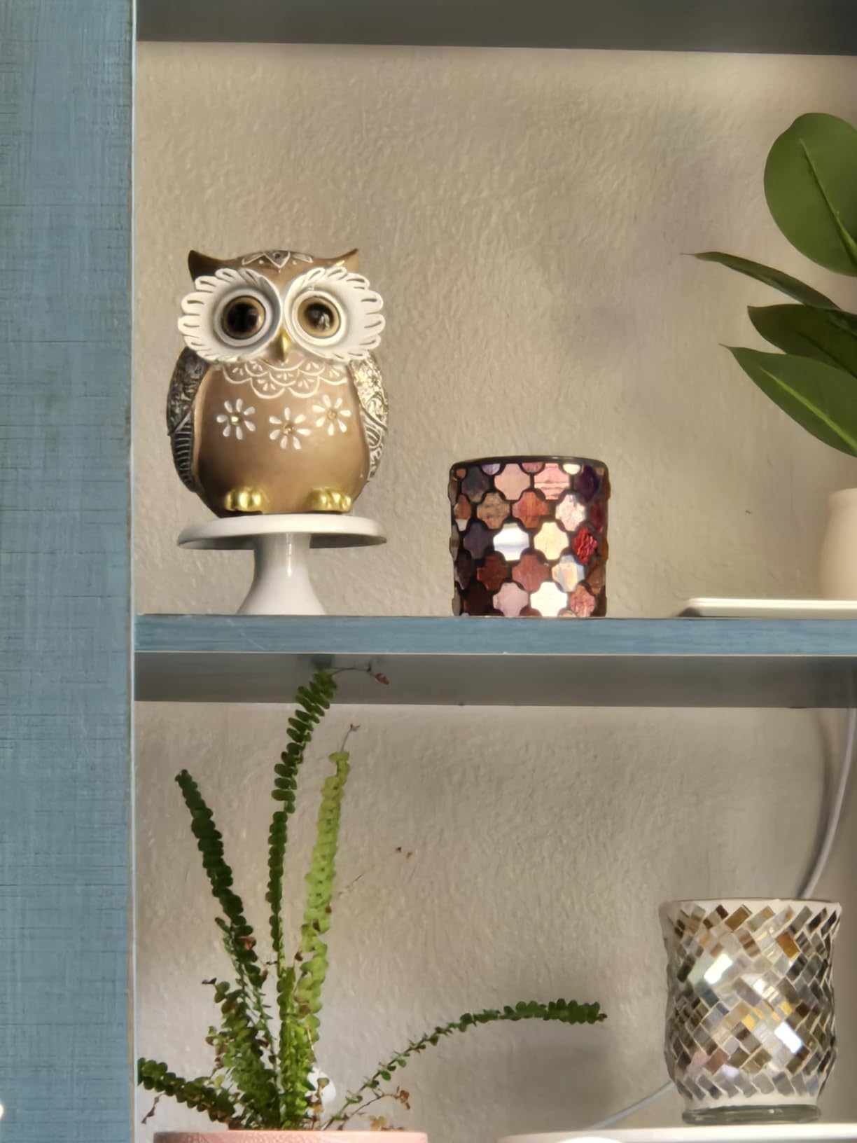 Leekung Owl Figurine Home Decor, Owl Statues and Sculptures for Shelf Decor Accents, Boho Owls Decorations for Bookshelf Bedroom Living Room Office Table Decor, Animal Gifts for Bird Lovers Women customer photo 2