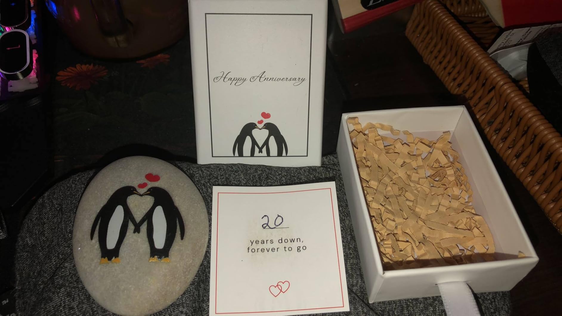 1 Year Anniversary Penguin Pebble Keepsake - First Wedding Gift for Boyfriend, Girlfriend, Husband, Wife, Men - One Year Together, Paper Milestone Stone customer photo 2