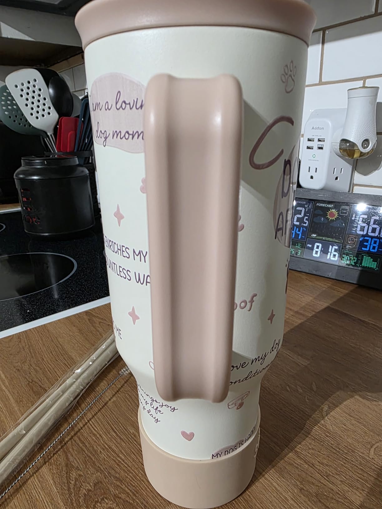 SANDJEST Paw Print Tumbler with Handle, Gifts for Dog Mom, Stainless Steel Insulated Tumblers Coffee Travel Mug Cup, Gift for Women Girls on Birthday Christmas Mothers Day, 40oz customer photo 1