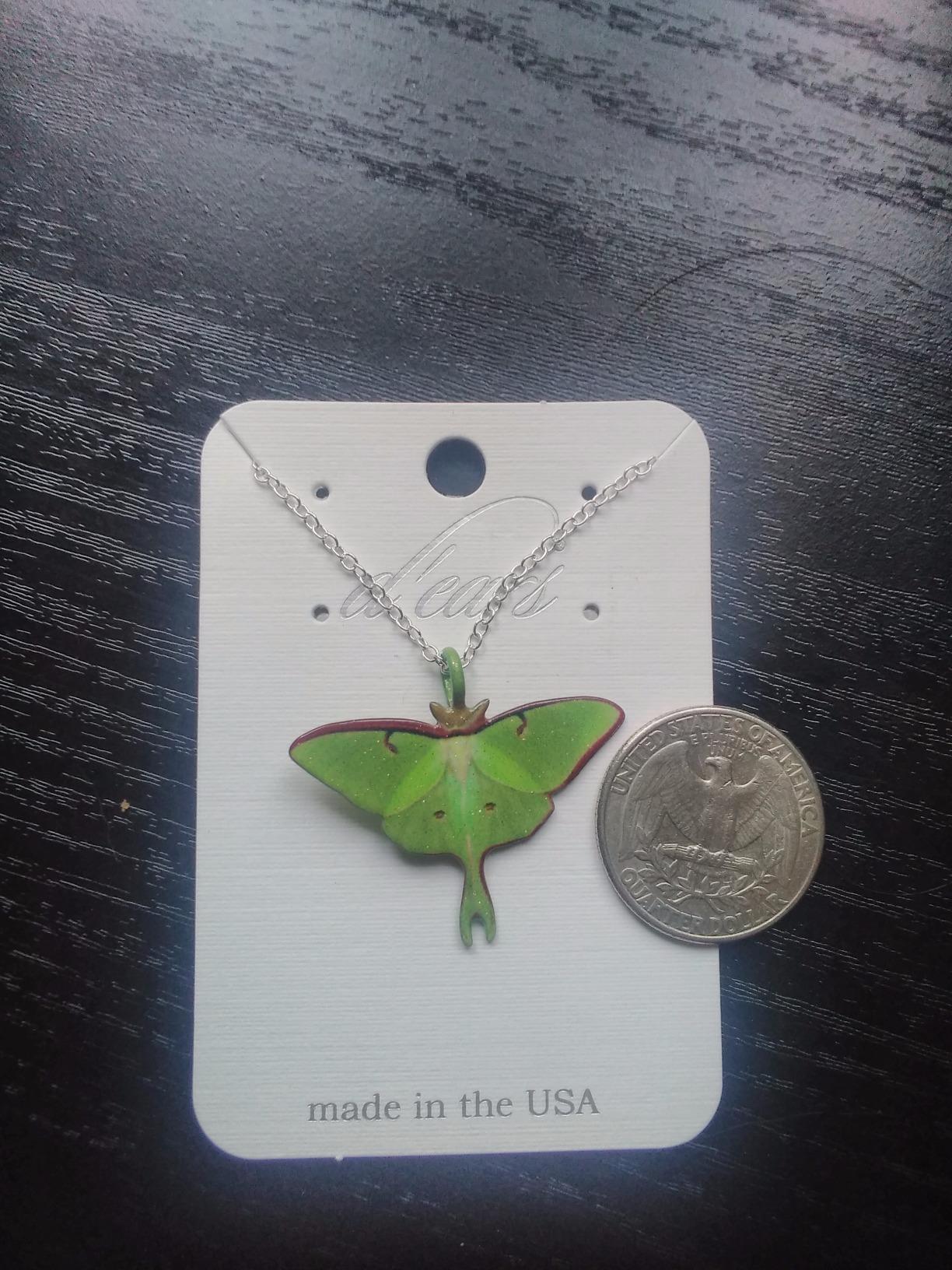 d'ears luna moth necklace, stainless steel 18