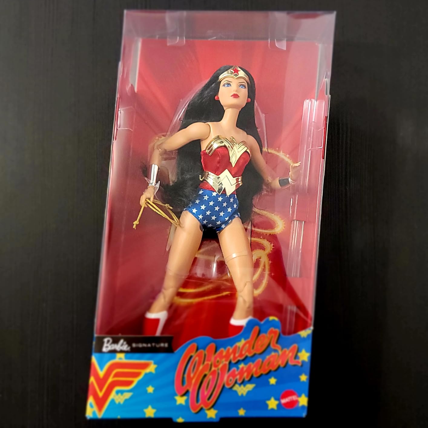 Barbie Signature Doll, Wonder Woman Collectible with Doll Stand in Red and Blue Tank Suit with Golden Accessories Like Lasso, Headpiece and Belt customer photo 1
