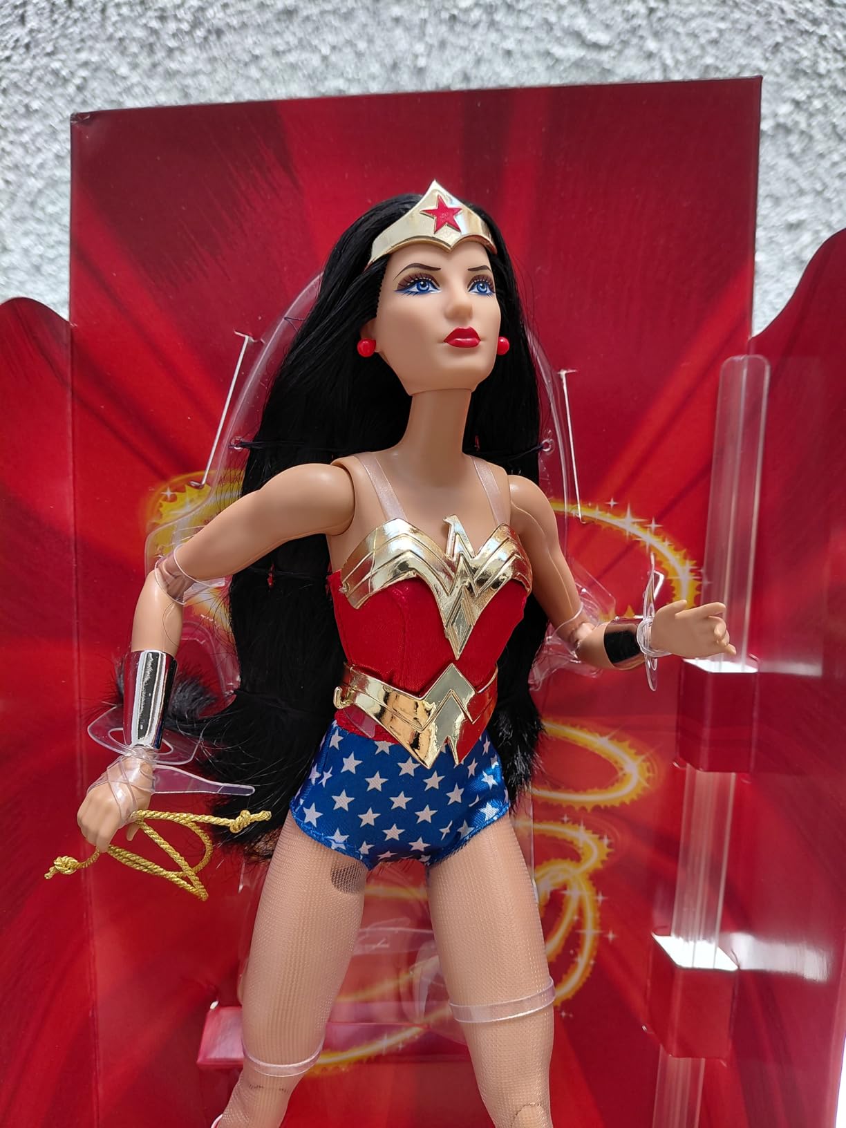 Barbie Signature Doll, Wonder Woman Collectible with Doll Stand in Red and Blue Tank Suit with Golden Accessories Like Lasso, Headpiece and Belt customer photo 2