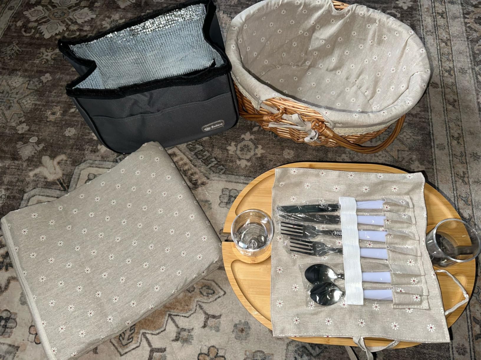 Picnic Basket for 2, Bridal Shower Gift Wedding Gifts with Mr Mrs Wine Glasses and Greeting Card, Engagement Newly Weeding Gifts for Couples 2026, Wicker Picnic Set Kit with Blanket Cooler for Beach customer photo 1