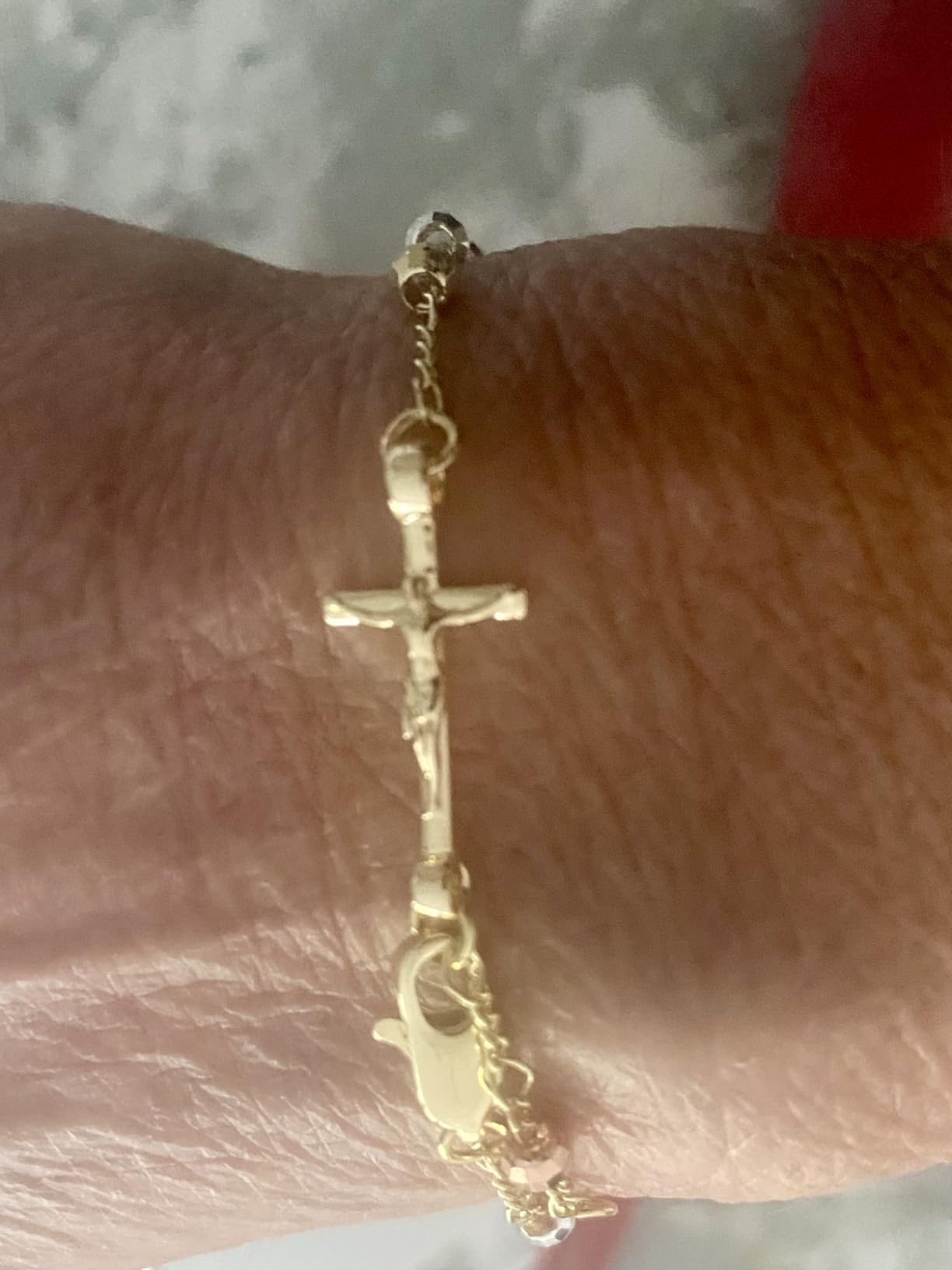 Catholic Crucifix Gifts Rosary Bracelet for Women-14K gold plated Virgin Mary Jesus Saint Benedict Cross Charm Link Chain, Dainty Virgen de Guadalupe Religious Gift for Confirmation Baptism First Communion customer photo 1
