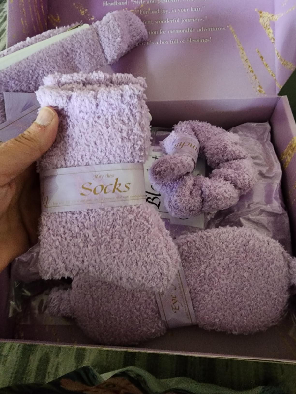 JOOJA Birthday Get Well Soon Cozy Gift Basket Care Package for Women with Blanket, Fuzzy Socks, Eye Mask, Headband Cozy Essentials - White customer photo 1