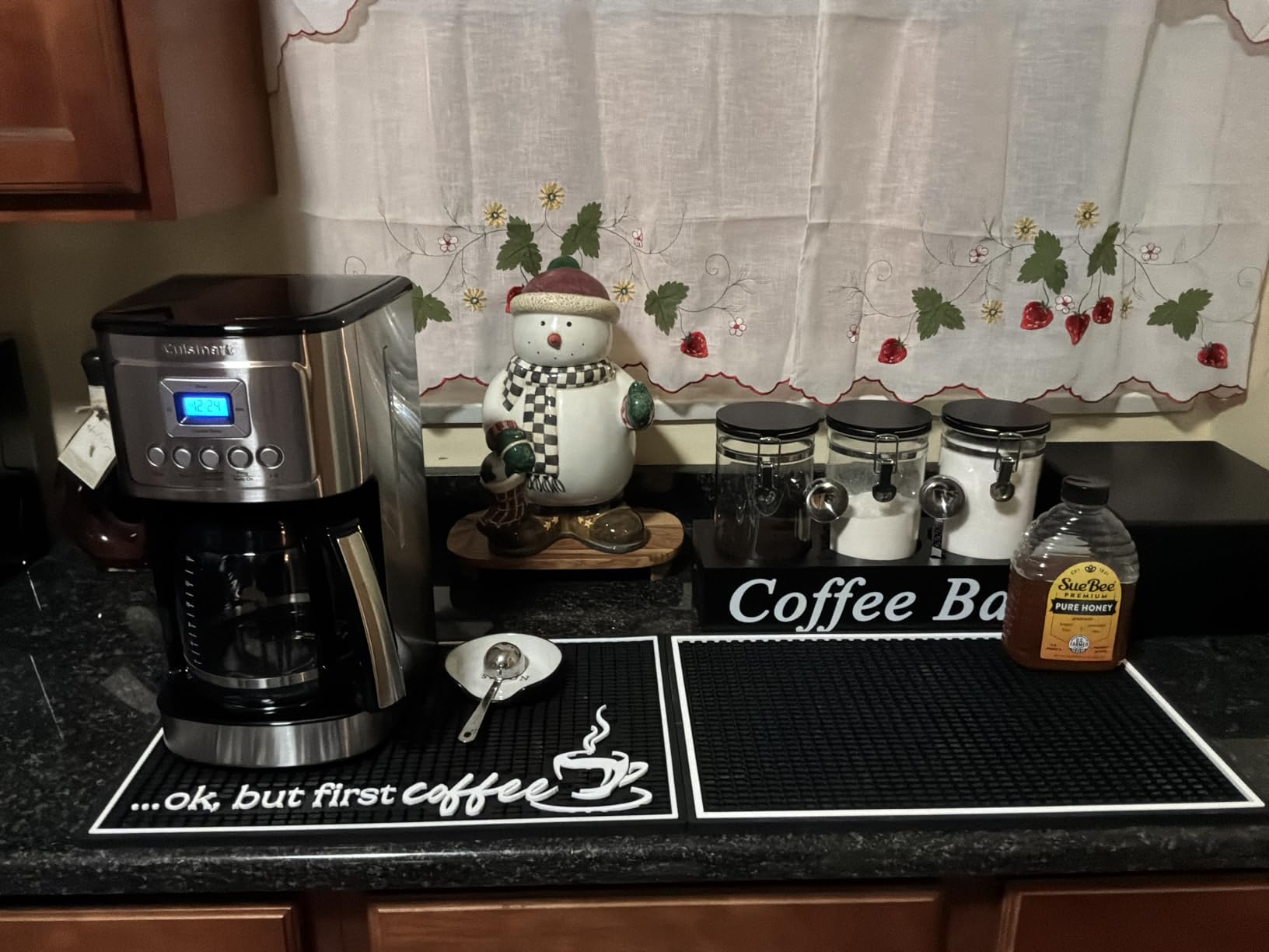 But First Coffee Silicone Bar Mat for Countertop 18x12 in, Coffee Lover Gift, Housewarming Gift, Non-Slip Espresso Machine Mat, Barista Accessories, Bar Decor customer photo 2