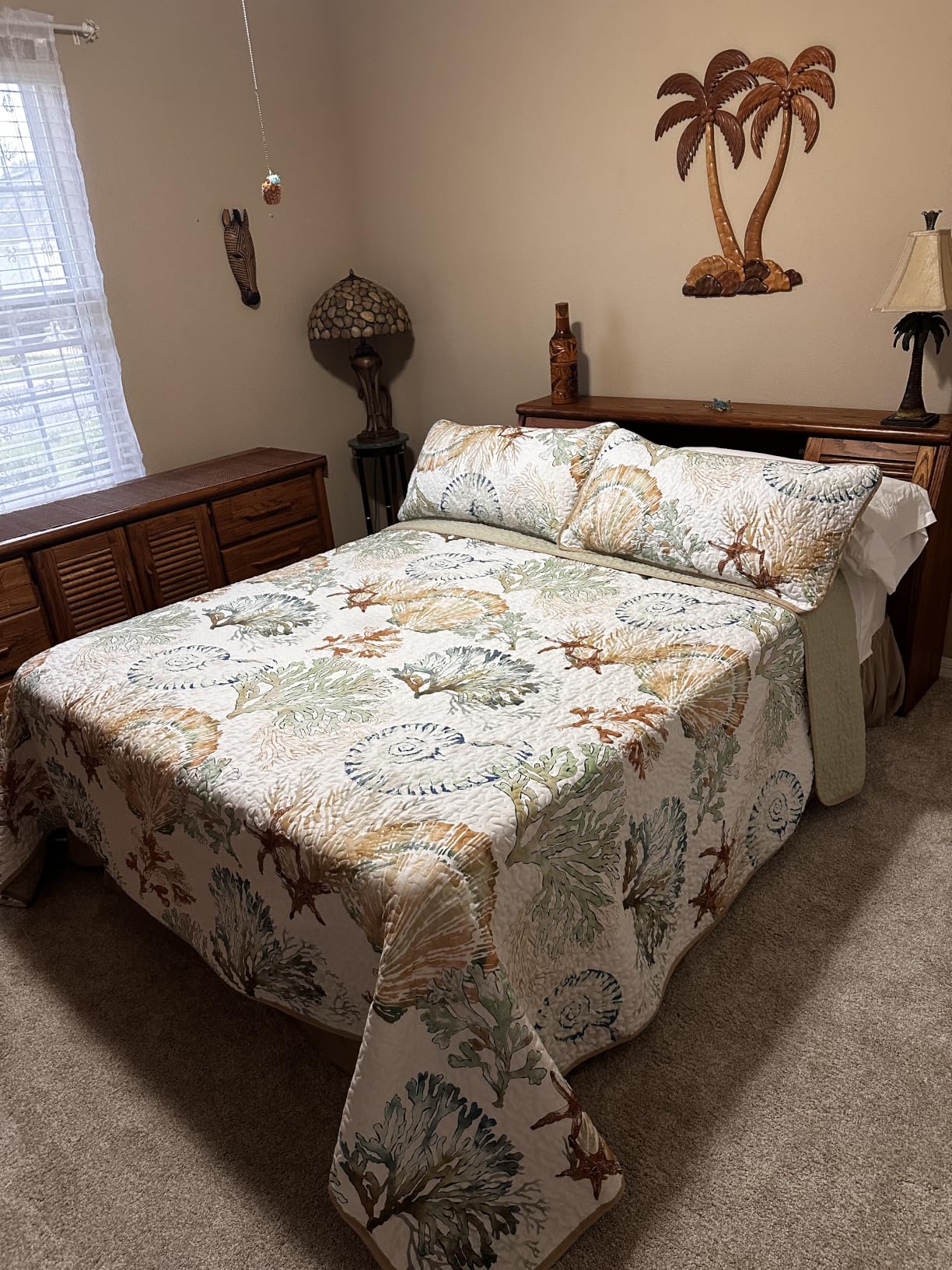 Wake In Cloud - Coastal Quilt Set, Nautical Ocean Beach Themed Tropical Summer Patterned, Reversible Lightweight Bedspread Coverlet, 3 Pieces, Aqua Turquoise, Queen/Full Size customer photo 1