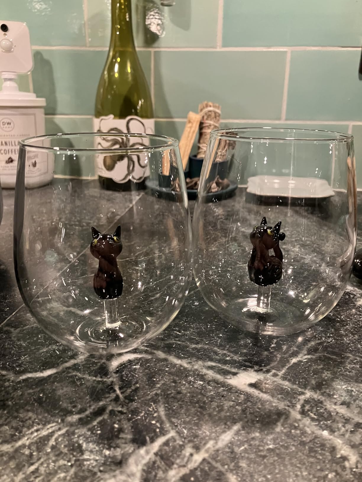 3D Manatee Decor Stemless Wine Glass, Set of 2 Hand Blown Drinking Glasses, Cute Mothers Day Gift, Nautical Themed Unique Wine Glasses Cups Manatee Gifts for Women Birthday Wedding Party (14oz) customer photo 1