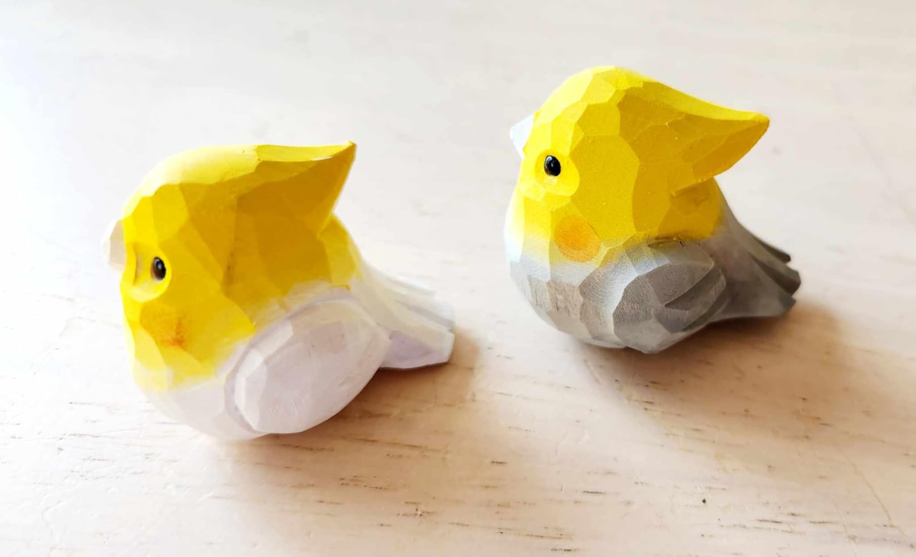 1 Pair Handmade Wooden Cockatiel Figurines - 1.8