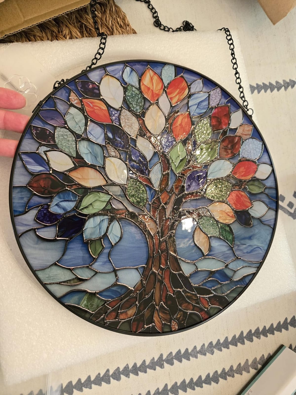 DASTOLL Stained Glass Window Hanging, Colorful Tree of Life Sun Catchers Glass Panel Blue Suncatcher Decor for Birthday for Women, Men, Wife, Aunt, and Mom 6.3 in customer photo 1