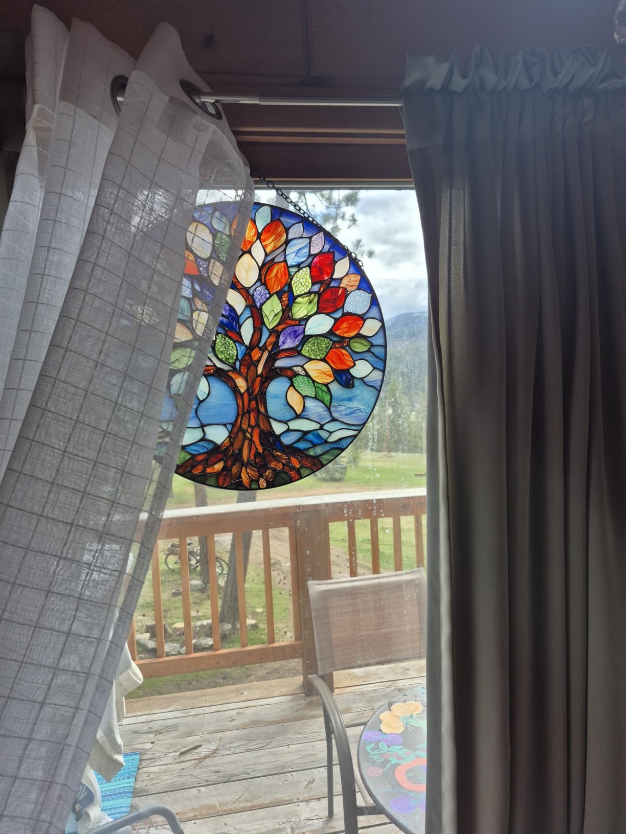 DASTOLL Stained Glass Window Hanging, Colorful Tree of Life Sun Catchers Glass Panel Blue Suncatcher Decor for Birthday for Women, Men, Wife, Aunt, and Mom 6.3 in customer photo 2