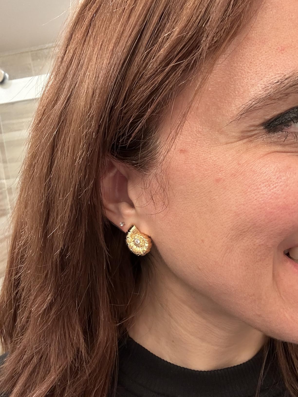 18K gold plated Knot Textured Nautilus Seashell Chunky CZ Statement Stud Earrings for Women by SNGIA, Coastal Round Button Twist Spiral Handmade Trendy Summer Sea Fan Studs Jewelry Gifts, Formal Swirl Flower Beachy Ocean Geometric Fashion Drop Accessories, Vintage Twisted Circle Nickle Free Floral Dangling Earrings. customer photo 1