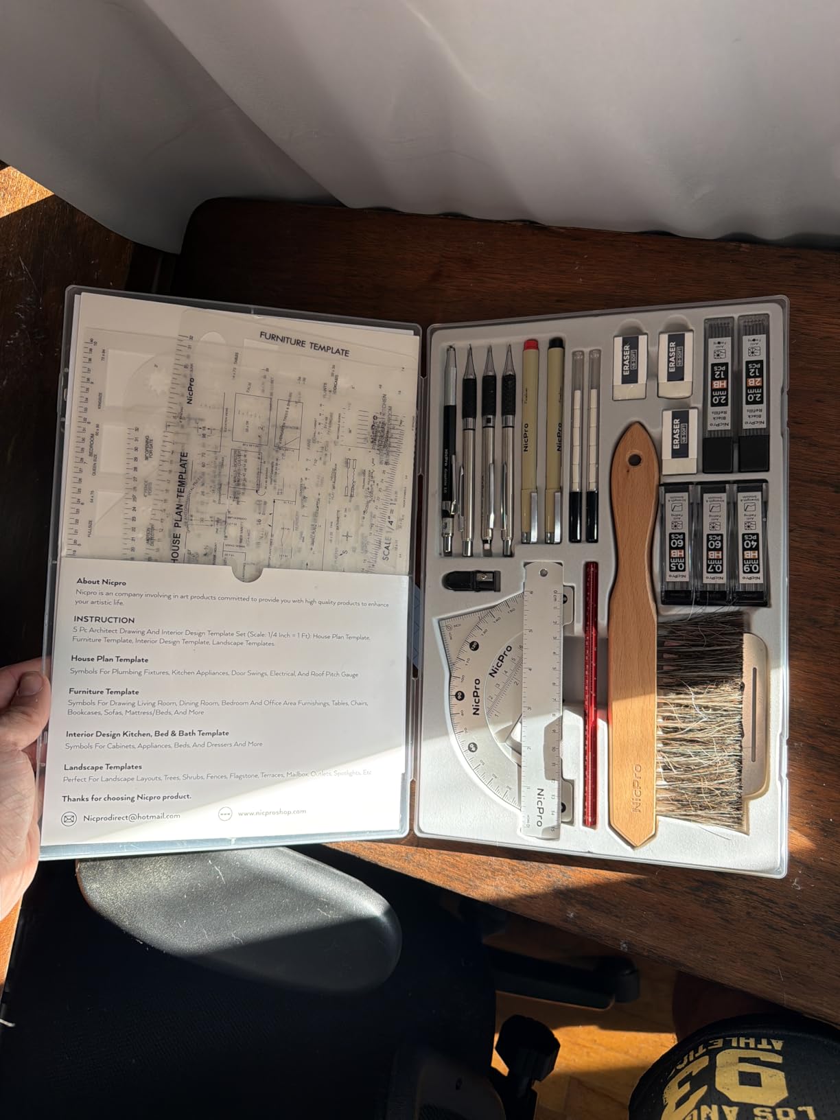Nicpro 30PCS Professional Drafting Tools & Geometry Set with Case, Architect Protractor Set, Metal Mechanical Pencils, Pen, Scale Ruler Metal Ruler, 5 Drawing Templates for Interior Design House Plan customer photo 1