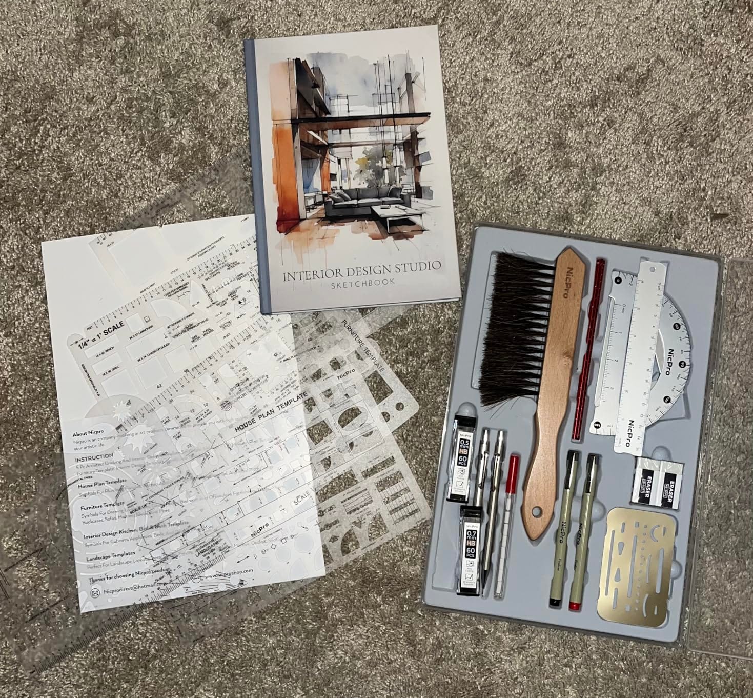 Nicpro 30PCS Professional Drafting Tools & Geometry Set with Case, Architect Protractor Set, Metal Mechanical Pencils, Pen, Scale Ruler Metal Ruler, 5 Drawing Templates for Interior Design House Plan customer photo 2