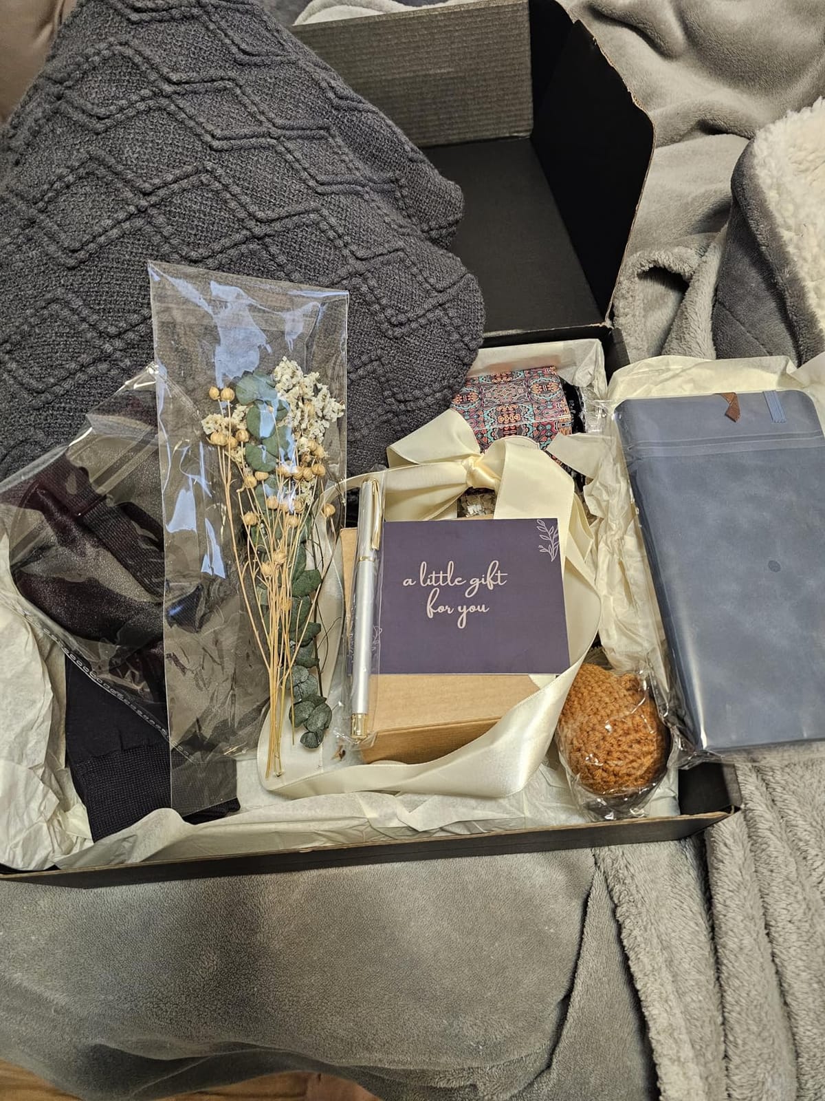 Get Well Soon Gift Baskets for Men&Women- Self Care Package/Brithday - After Surgery Recovery, Sympathy Gifts for Loss, Thinking of You/Grief/Bereavement/Miscarriage Gifts (Grey & Navy Blue) customer photo 1