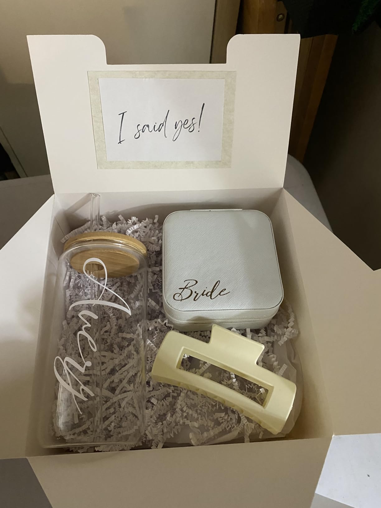 Quelay Bridal Gift Set of 8, Mini Jewelry Box, 15oz Glass Cup, Square Clips, Will You Be My Bridesmaid Invitation Card for Bridal Shower & Bachelorette Party(Classic,White and Black) customer photo 1