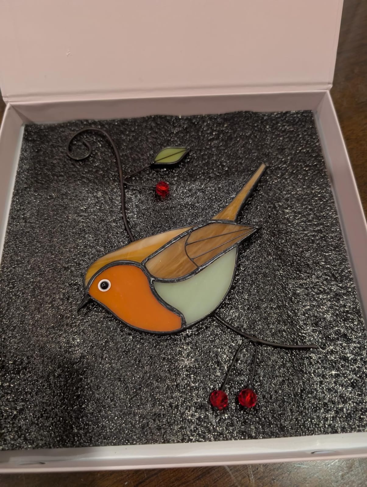 Robin Stained Glass Window Hanging - Handmade Real Glass Robins Suncatcher - Gifts for Women, Mom, Grandma customer photo 1