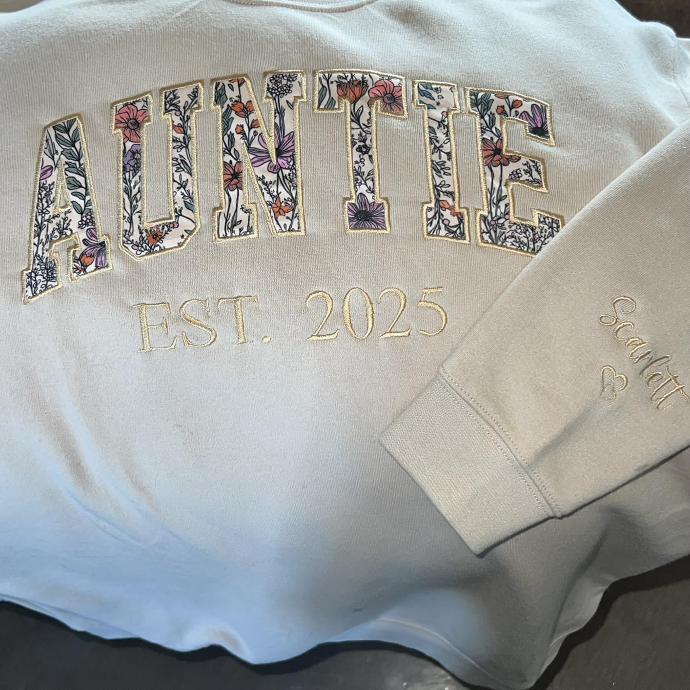 Personalized Floral Embroidered Applique Auntie Sweatshirt for Women, Custom Auntie Gifts from Grandkids, Aunt Sweater, Tia Crewneck, Mother's Day Apparel, Lala Birthday, Aunt Gifts customer photo 2